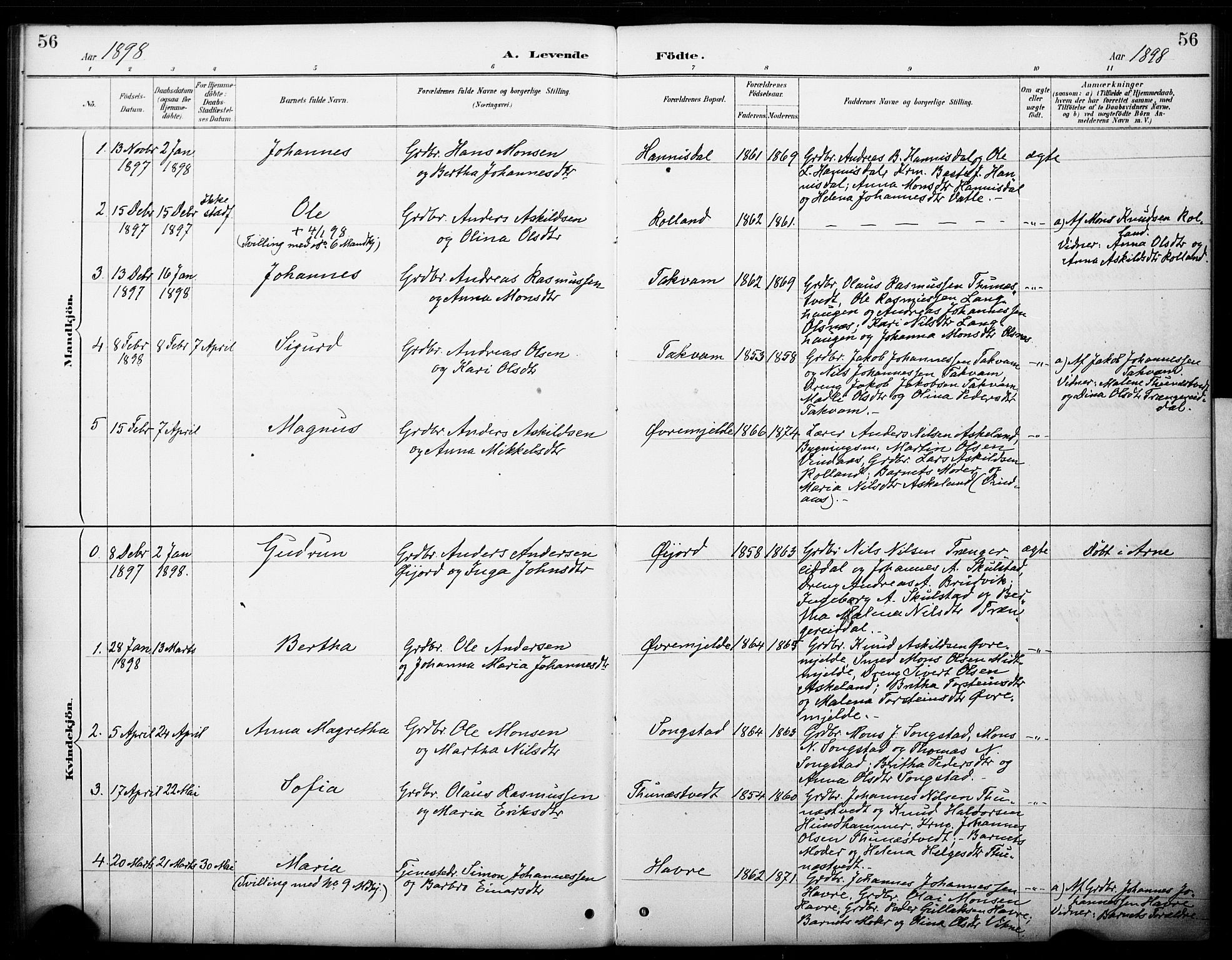 Haus sokneprestembete, SAB/A-75601/H/Haa: Parish register (official) no. B 1, 1887-1898, p. 56