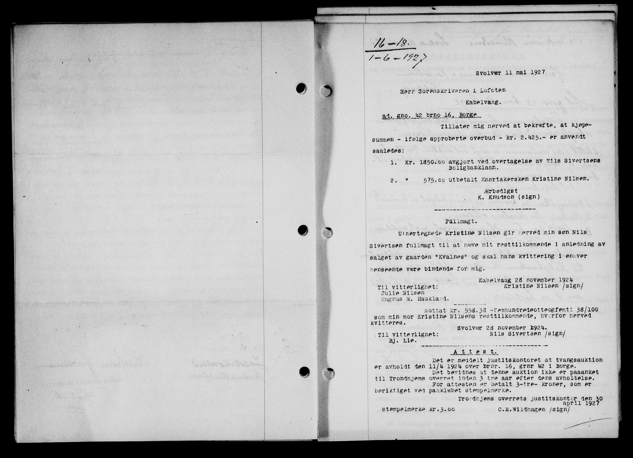 Lofoten sorenskriveri, SAT/A-0017/1/2/2C/L0015b: Mortgage book no. 15b, 1927-1927, Deed date: 01.06.1927