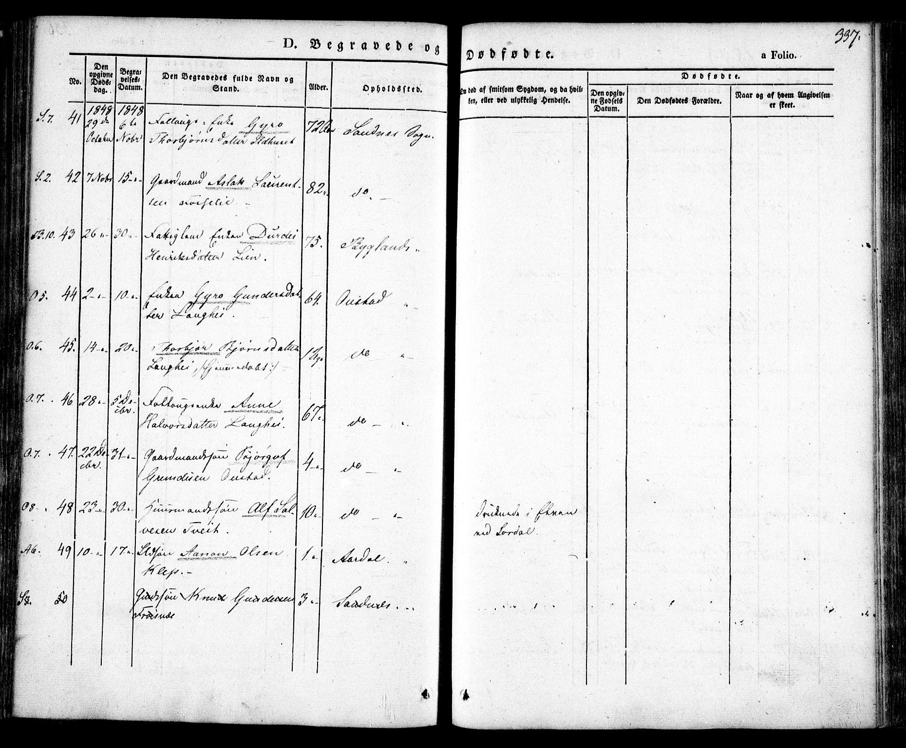 Bygland sokneprestkontor, AV/SAK-1111-0006/F/Fa/Fab/L0004: Parish register (official) no. A 4, 1842-1858, p. 337