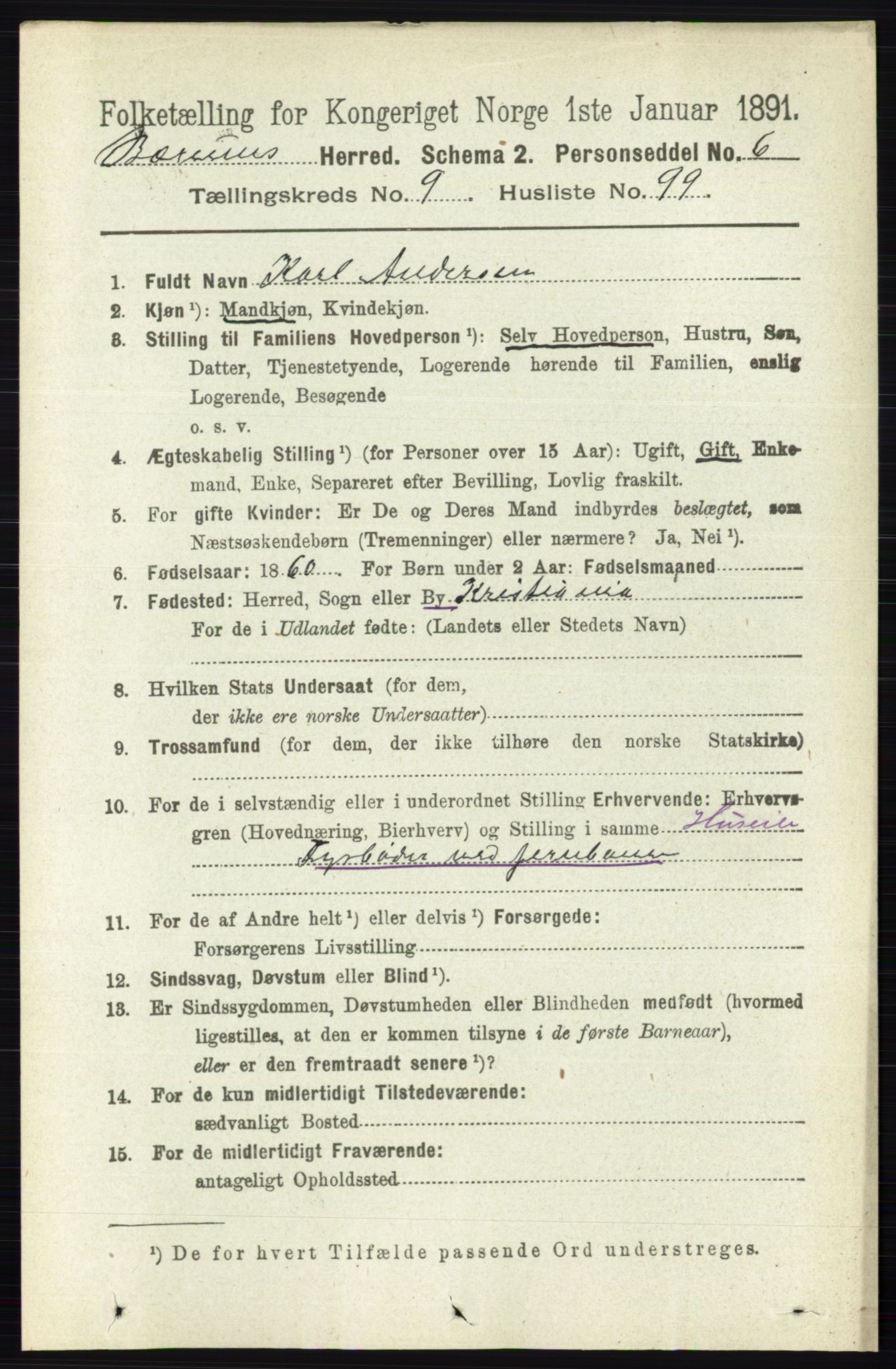 RA, 1891 census for 0219 Bærum, 1891, p. 5997