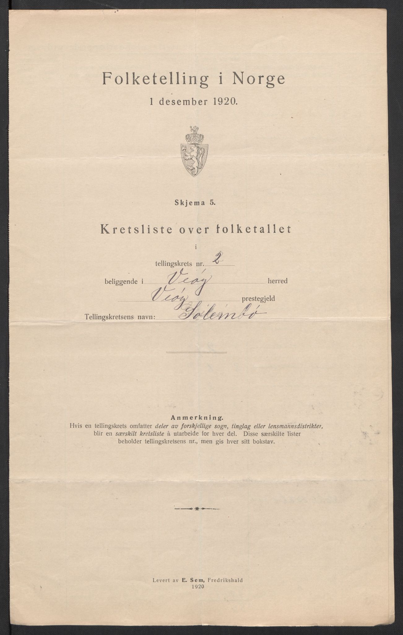 SAT, 1920 census for Veøy, 1920, p. 9