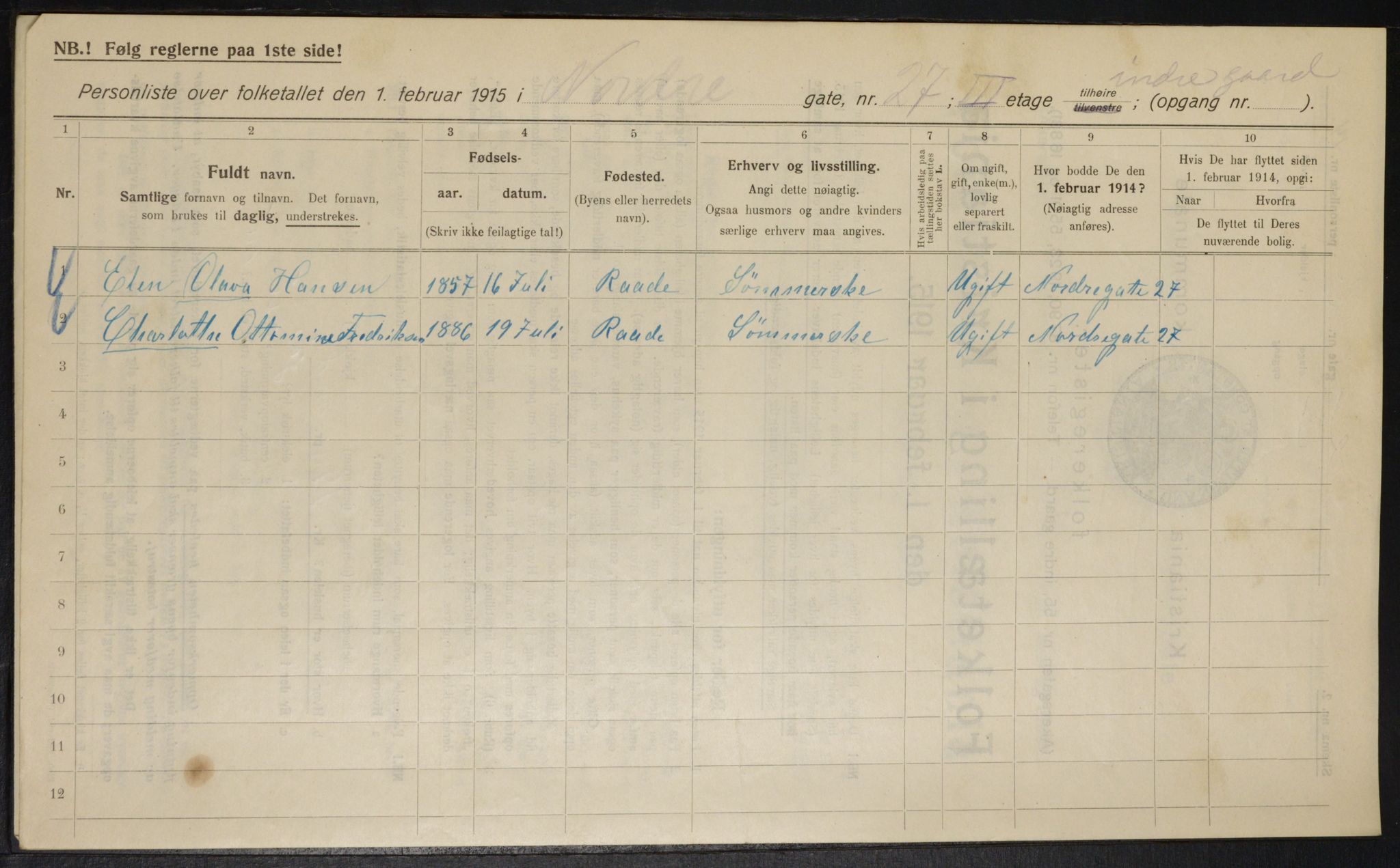 OBA, Municipal Census 1915 for Kristiania, 1915, p. 72736