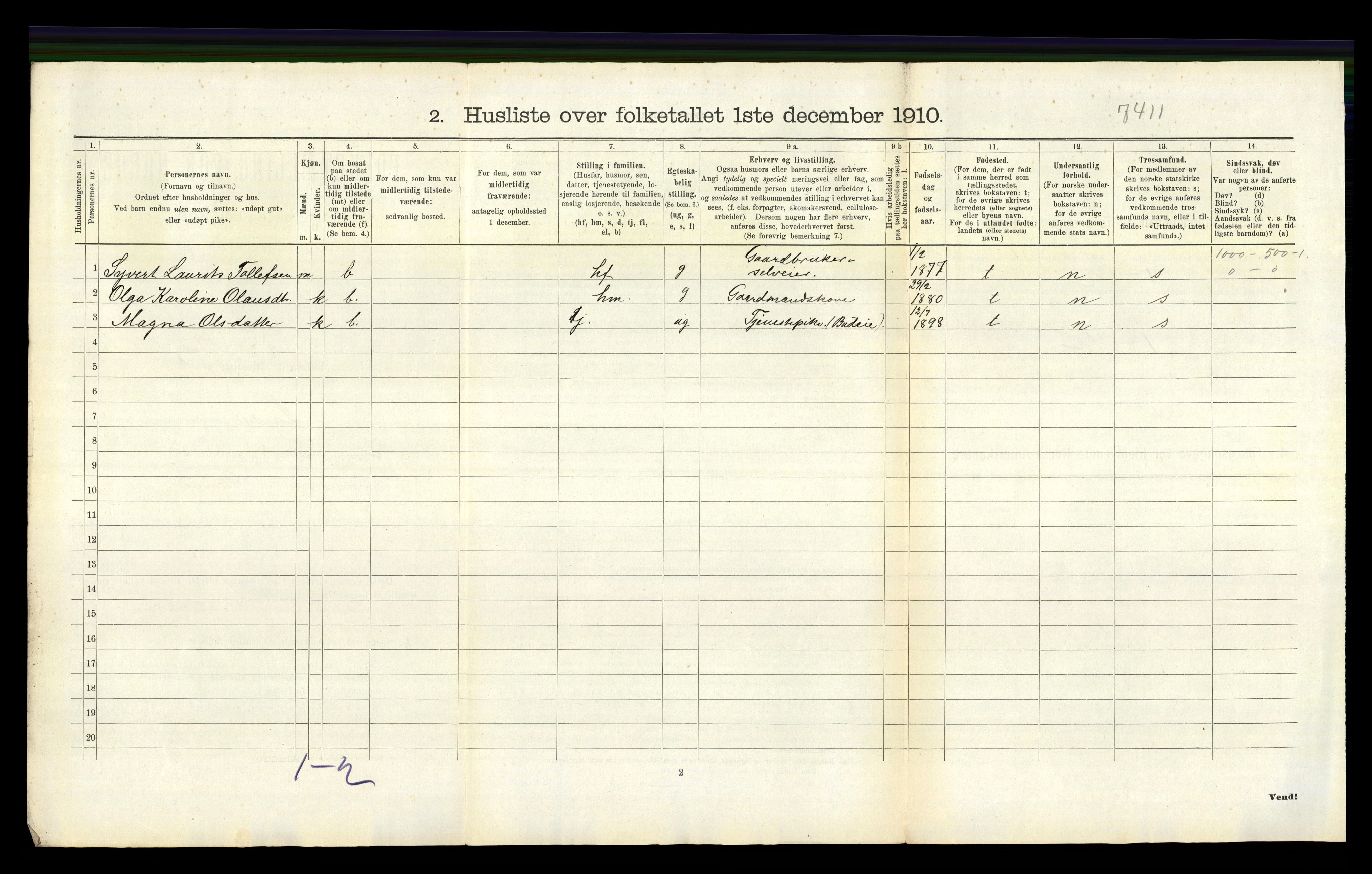 RA, 1910 census for Lardal, 1910, p. 537