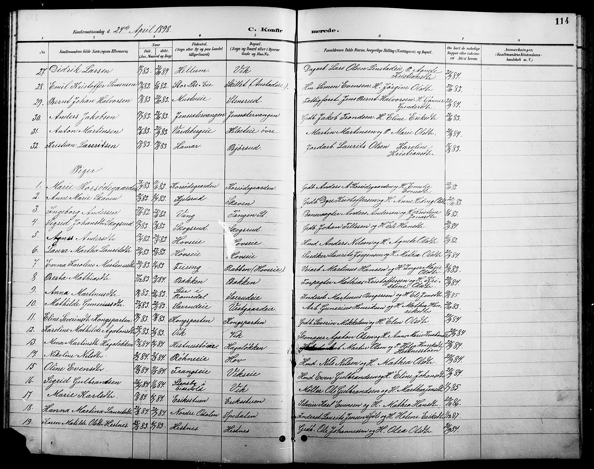 Stange prestekontor, AV/SAH-PREST-002/L/L0011: Parish register (copy) no. 11, 1895-1917, p. 114