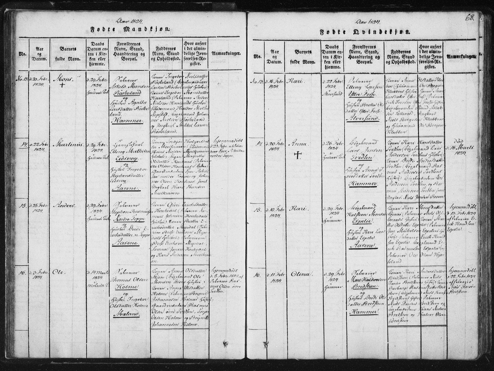 Hamre sokneprestembete, AV/SAB-A-75501/H/Ha/Haa/Haaa/L0010: Parish register (official) no. A 10, 1816-1826, p. 68