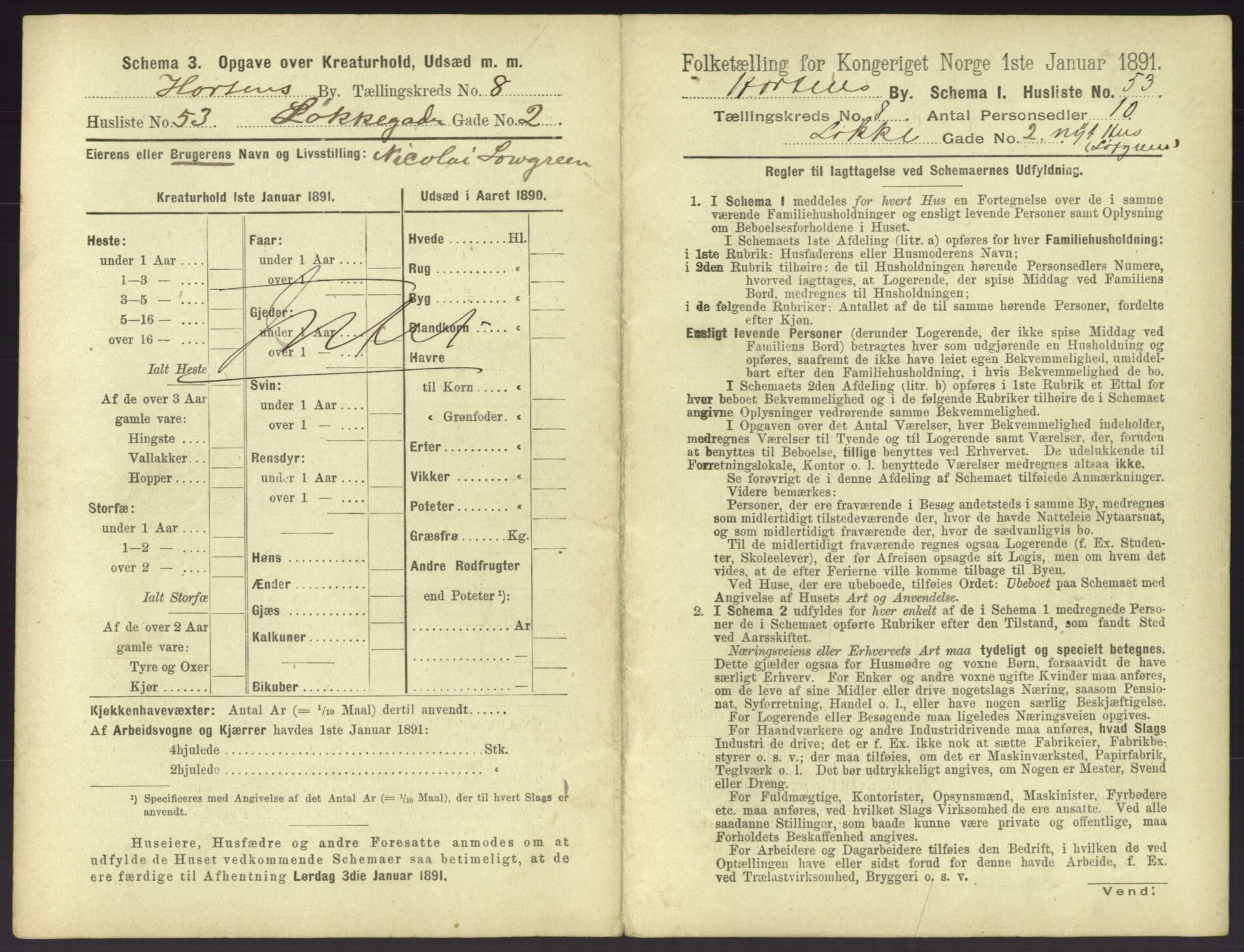 RA, 1891 census for 0703 Horten, 1891, p. 927