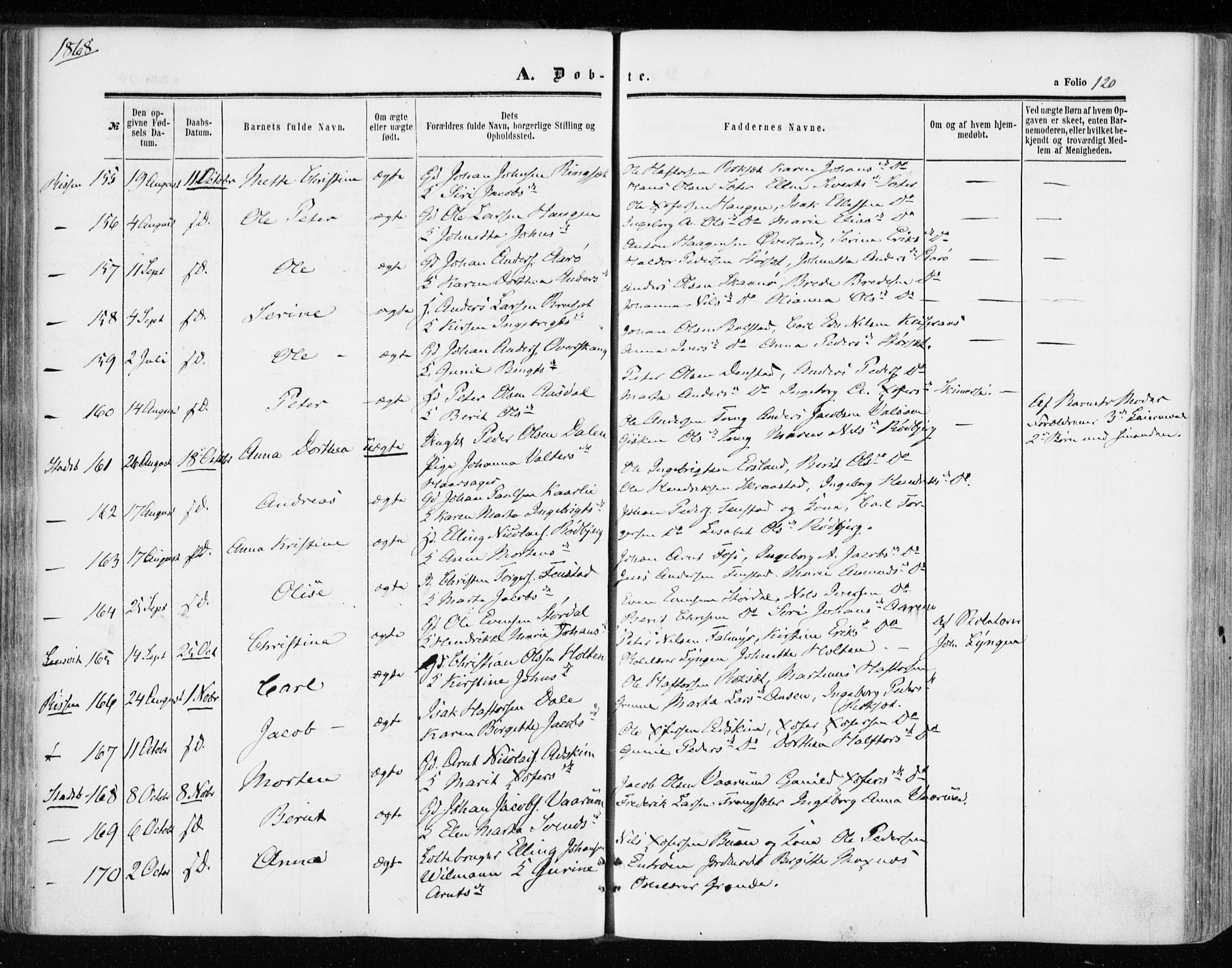 Ministerialprotokoller, klokkerbøker og fødselsregistre - Sør-Trøndelag, SAT/A-1456/646/L0612: Parish register (official) no. 646A10, 1858-1869, p. 120