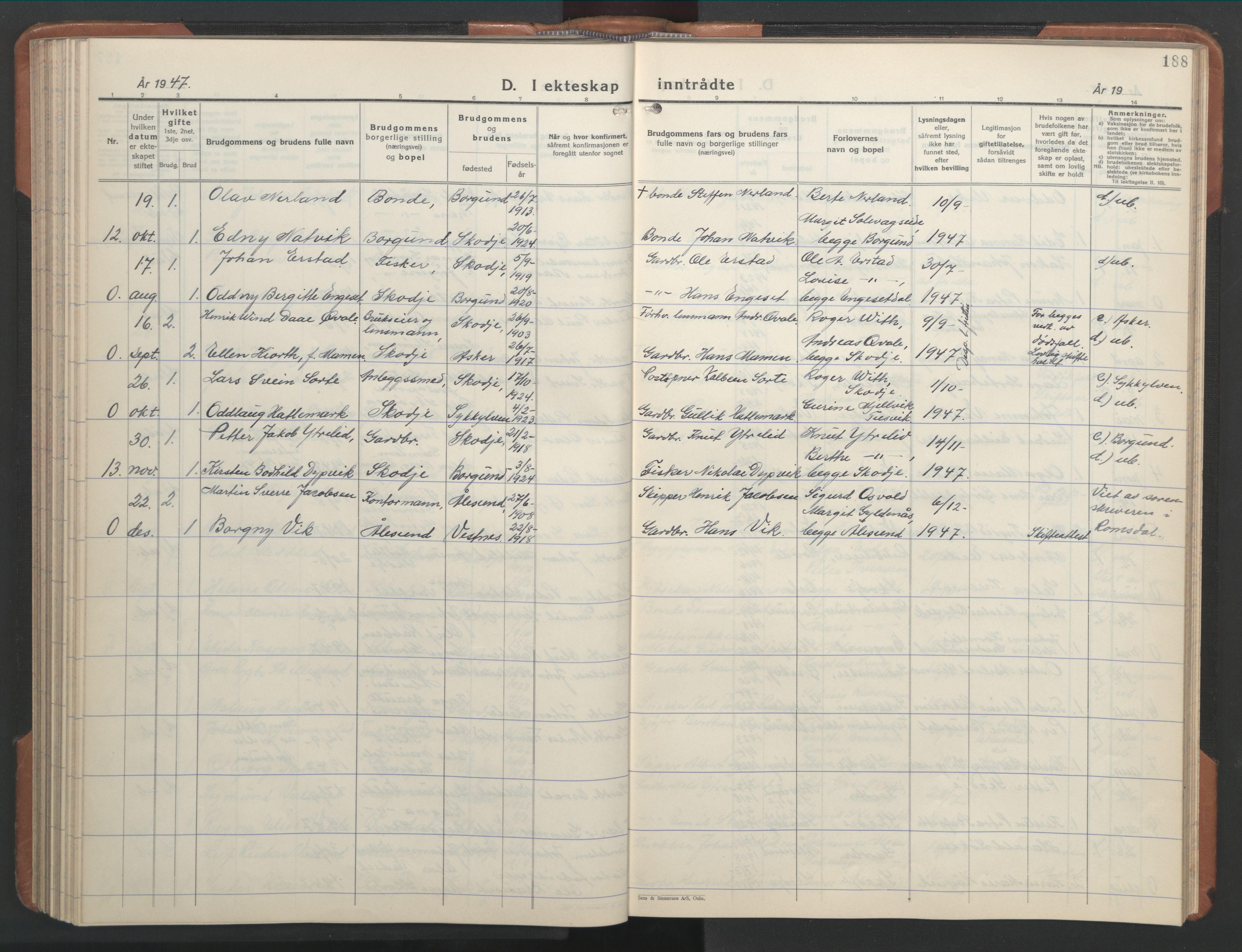 Ministerialprotokoller, klokkerbøker og fødselsregistre - Møre og Romsdal, SAT/A-1454/524/L0367: Parish register (copy) no. 524C08, 1932-1951, p. 188