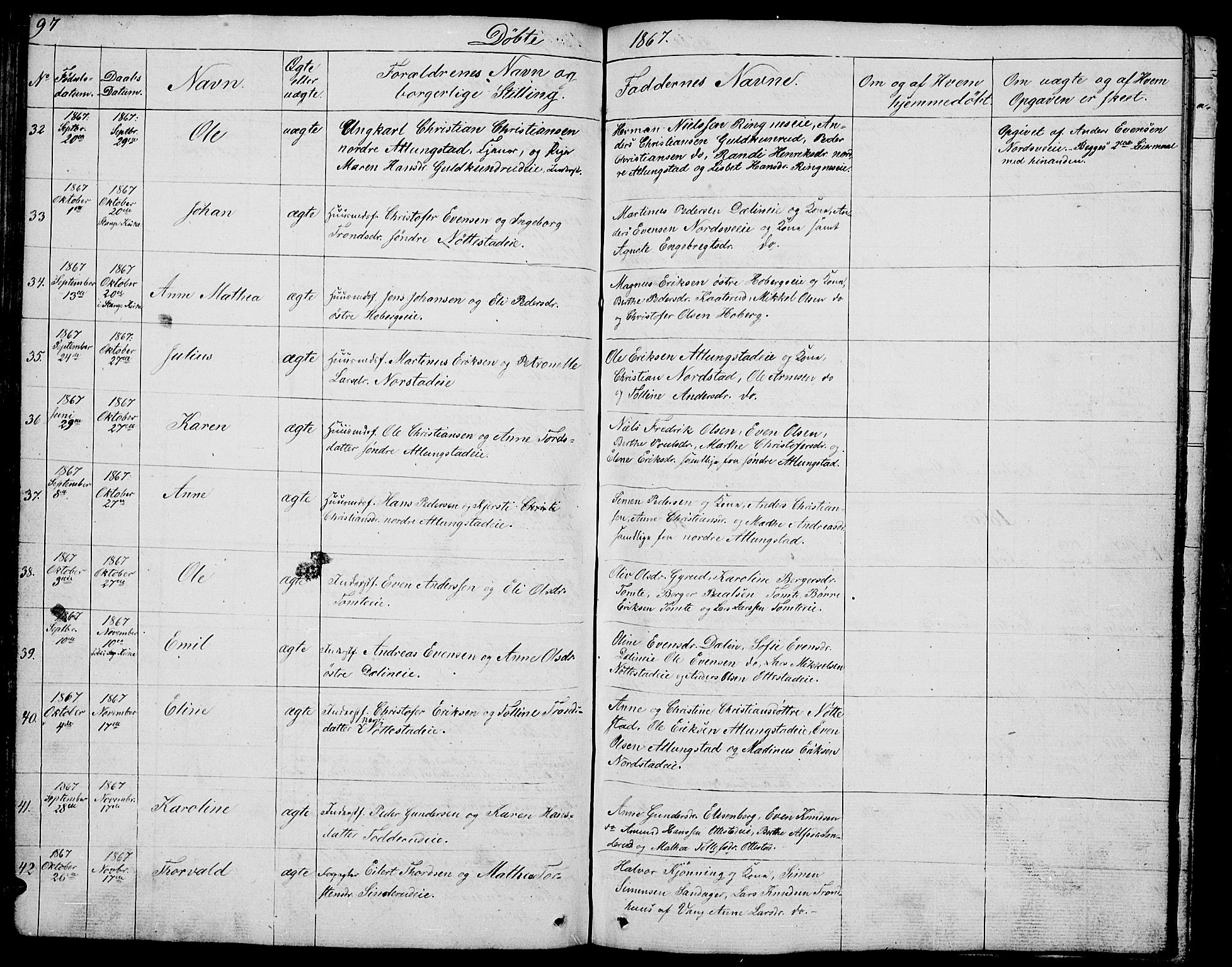 Stange prestekontor, AV/SAH-PREST-002/L/L0002: Parish register (copy) no. 2, 1838-1879, p. 97