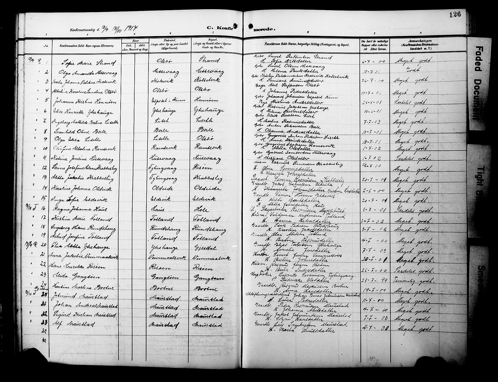 Davik sokneprestembete, AV/SAB-A-79701/H/Hab/Habc/L0003: Parish register (copy) no. C 3, 1907-1929, p. 126