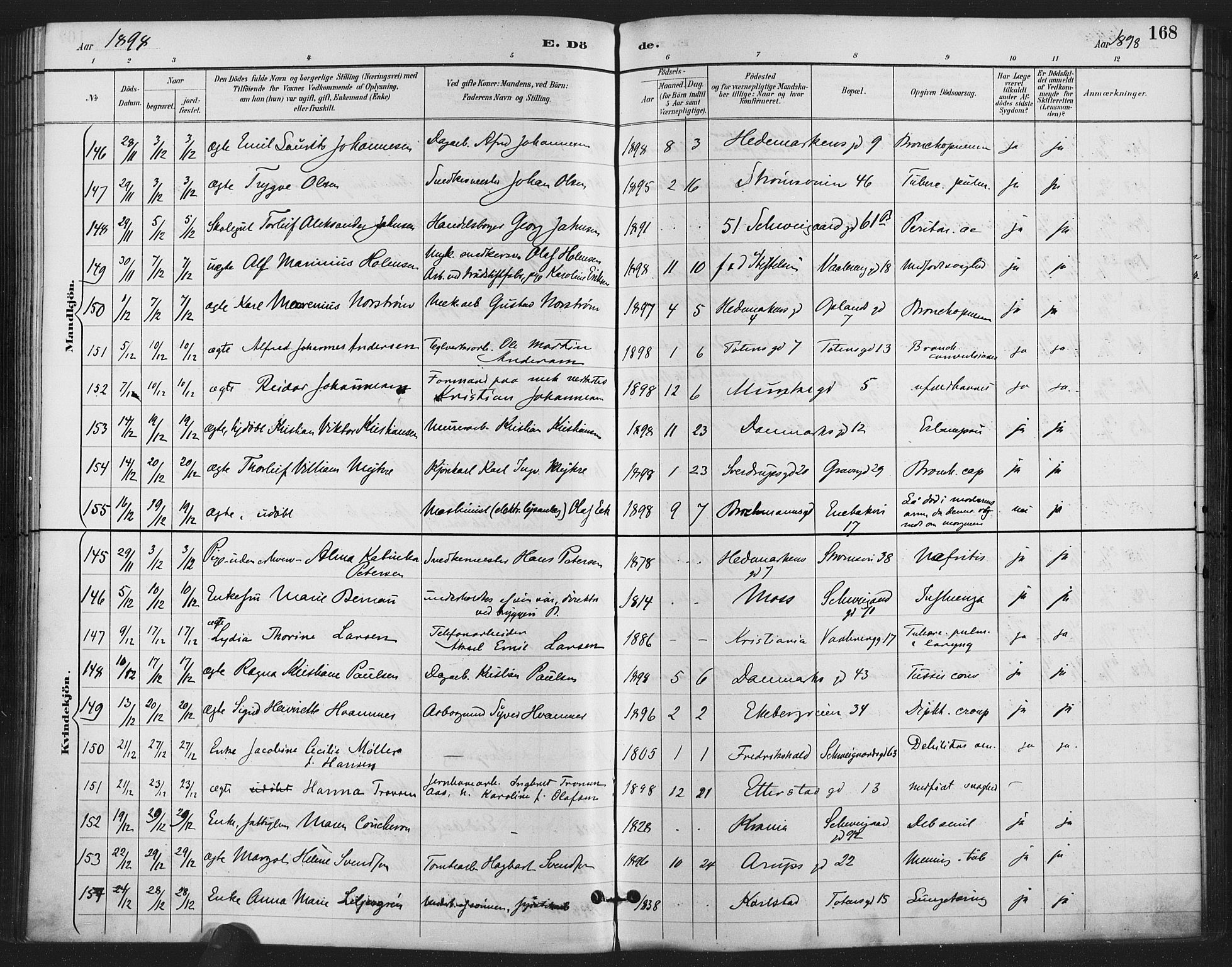 Gamlebyen prestekontor Kirkebøker, SAO/A-10884/F/Fa/L0009: Parish register (official) no. 9, 1888-1909, p. 168