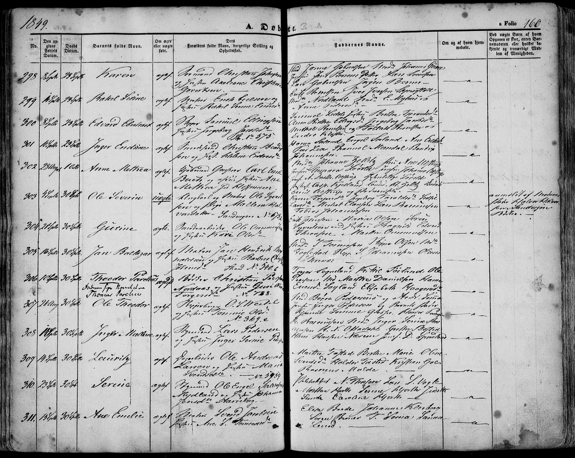 Domkirken sokneprestkontor, AV/SAST-A-101812/001/30/30BA/L0016: Parish register (official) no. A 15, 1844-1854, p. 160