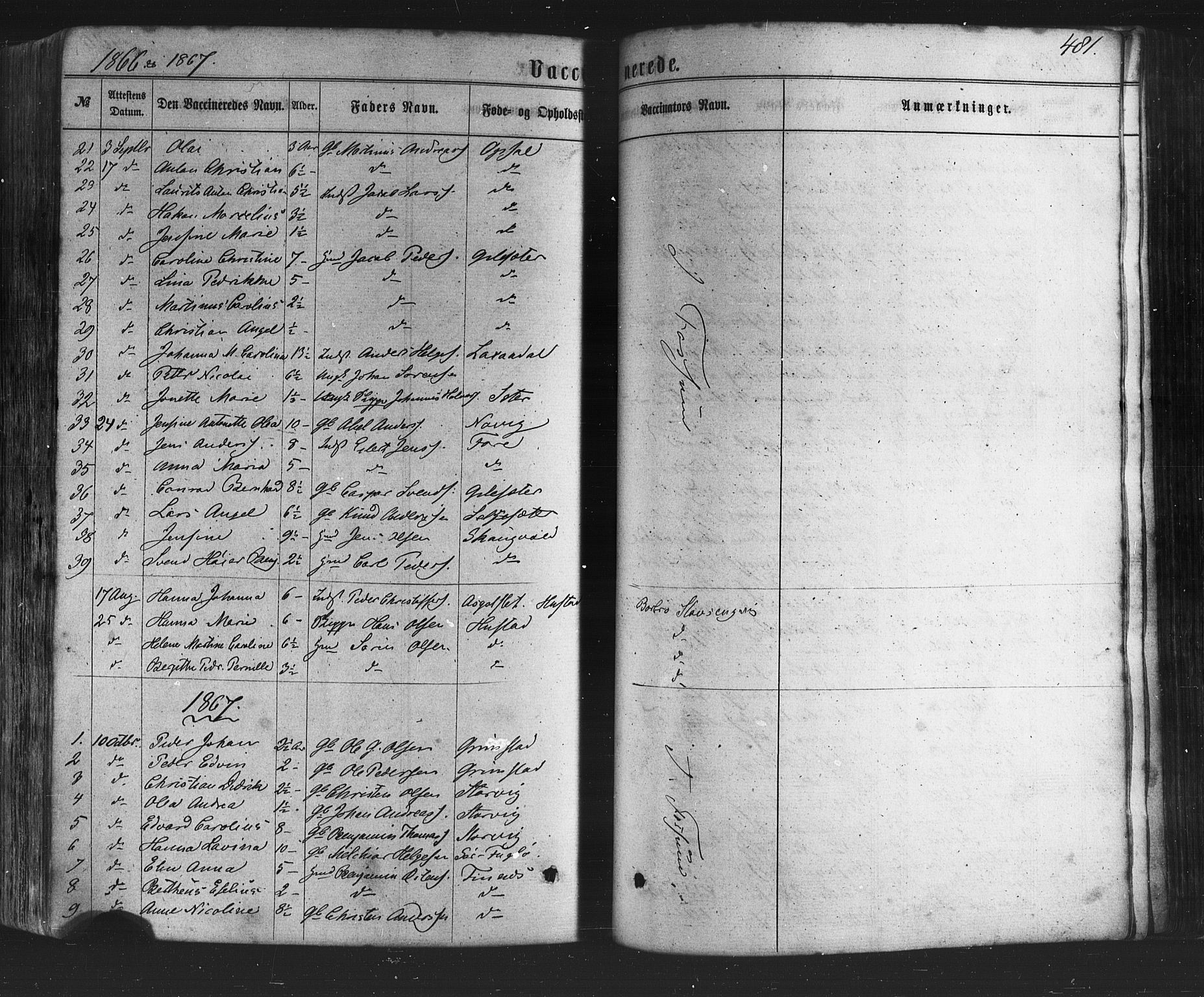 Ministerialprotokoller, klokkerbøker og fødselsregistre - Nordland, SAT/A-1459/805/L0098: Parish register (official) no. 805A05, 1862-1879, p. 481