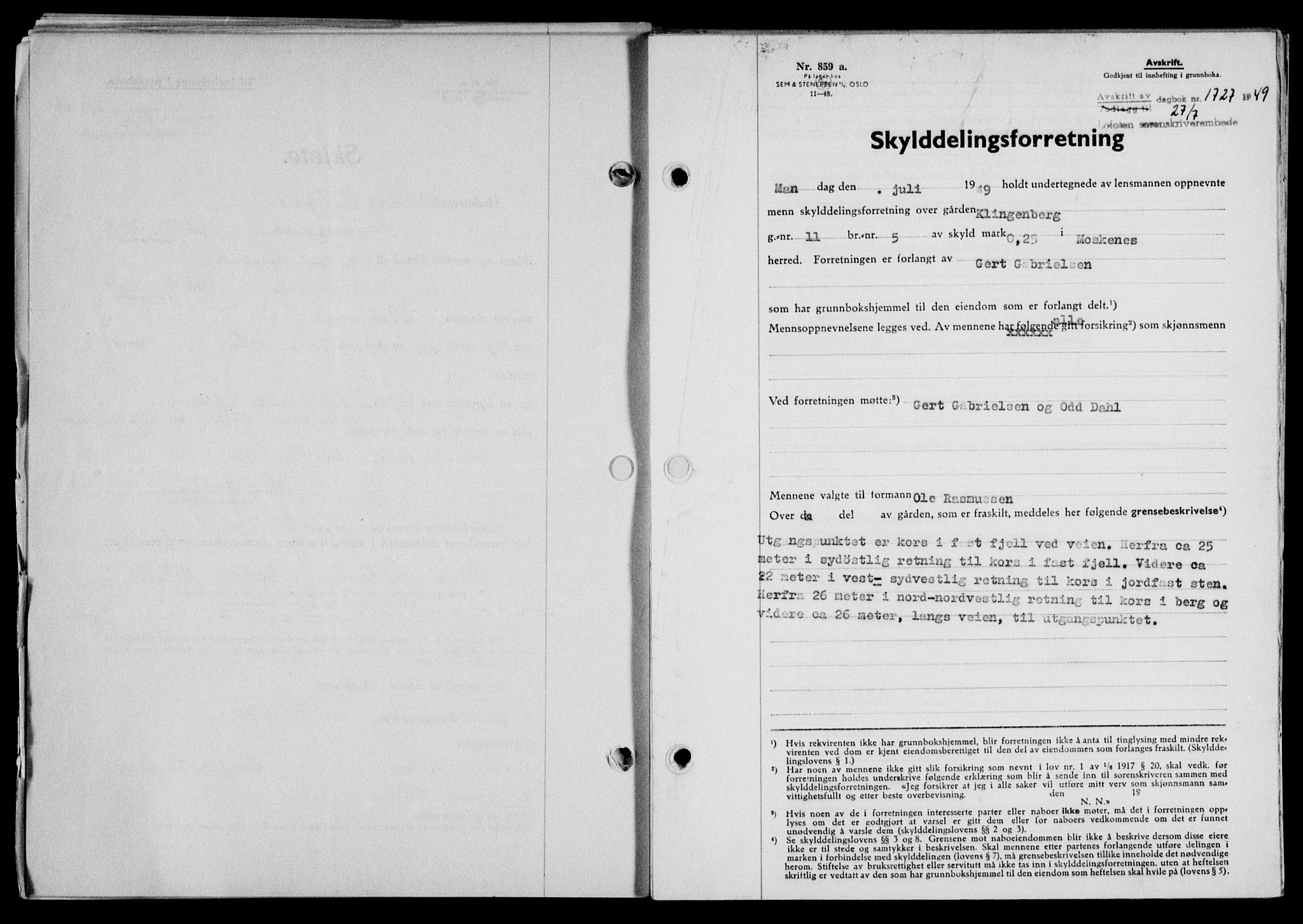 Lofoten sorenskriveri, SAT/A-0017/1/2/2C/L0021a: Mortgage book no. 21a, 1949-1949, Diary no: : 1727/1949