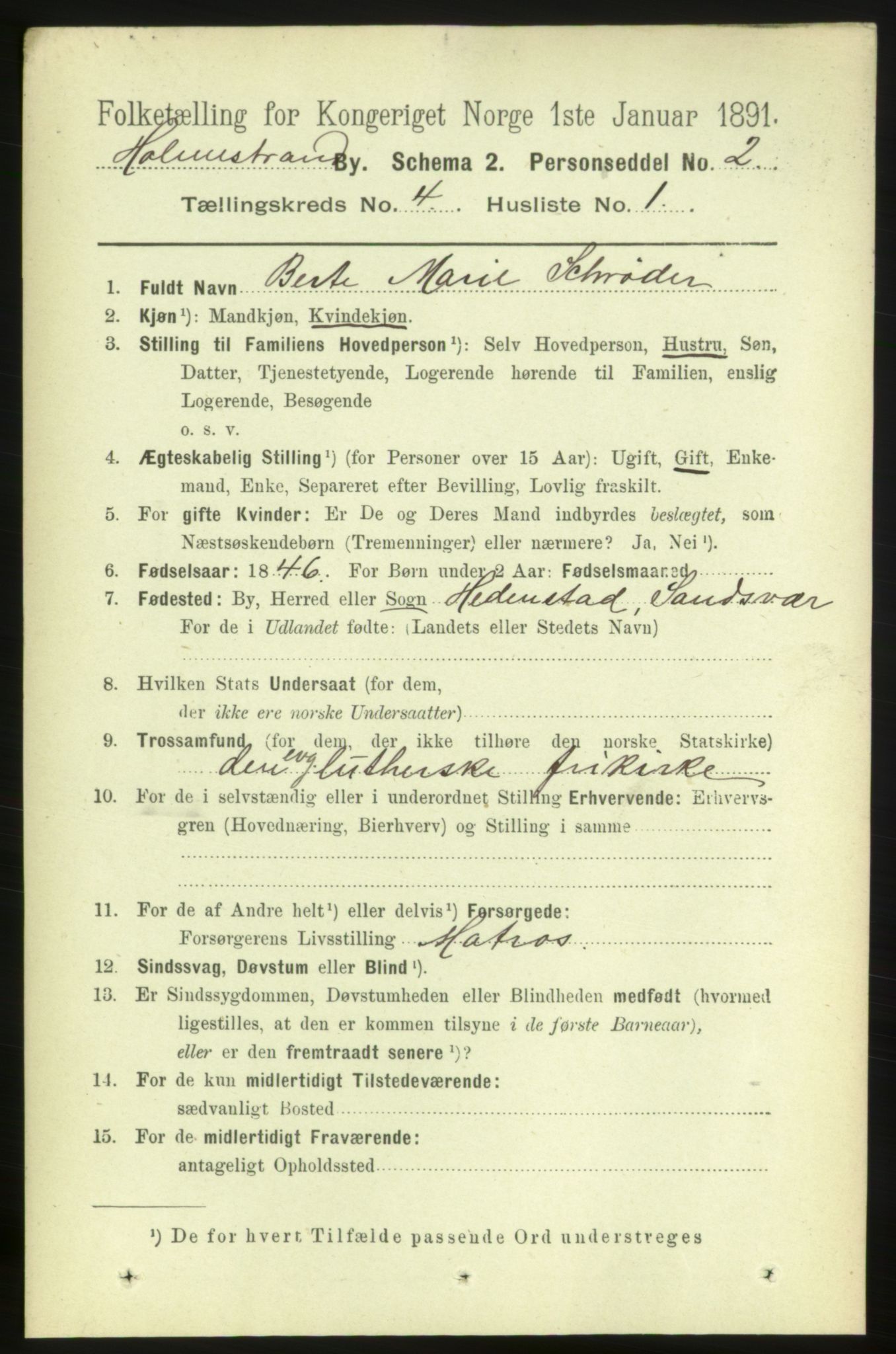 RA, 1891 census for 0702 Holmestrand, 1891, p. 2205