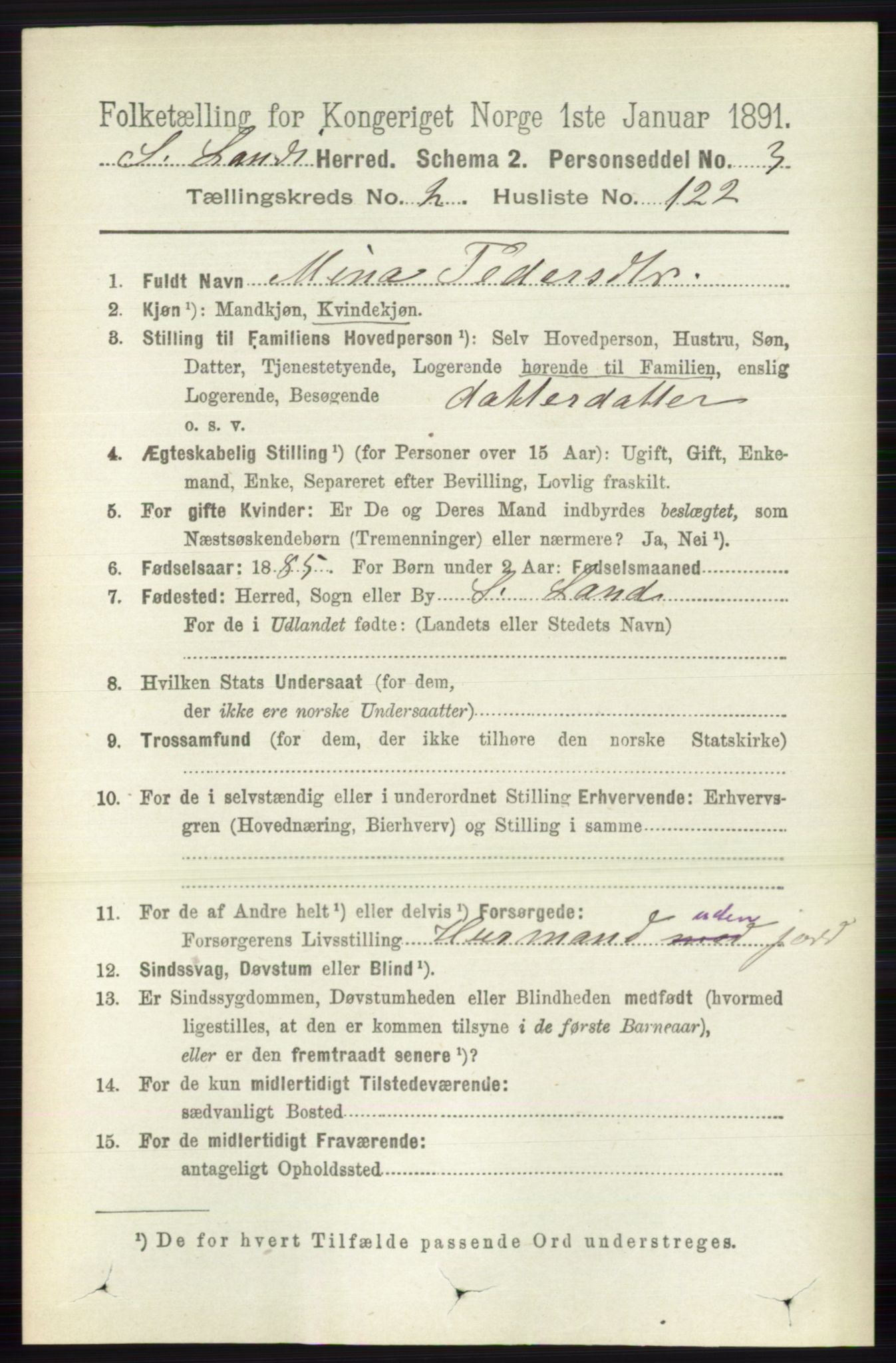 RA, 1891 census for 0536 Søndre Land, 1891, p. 1781