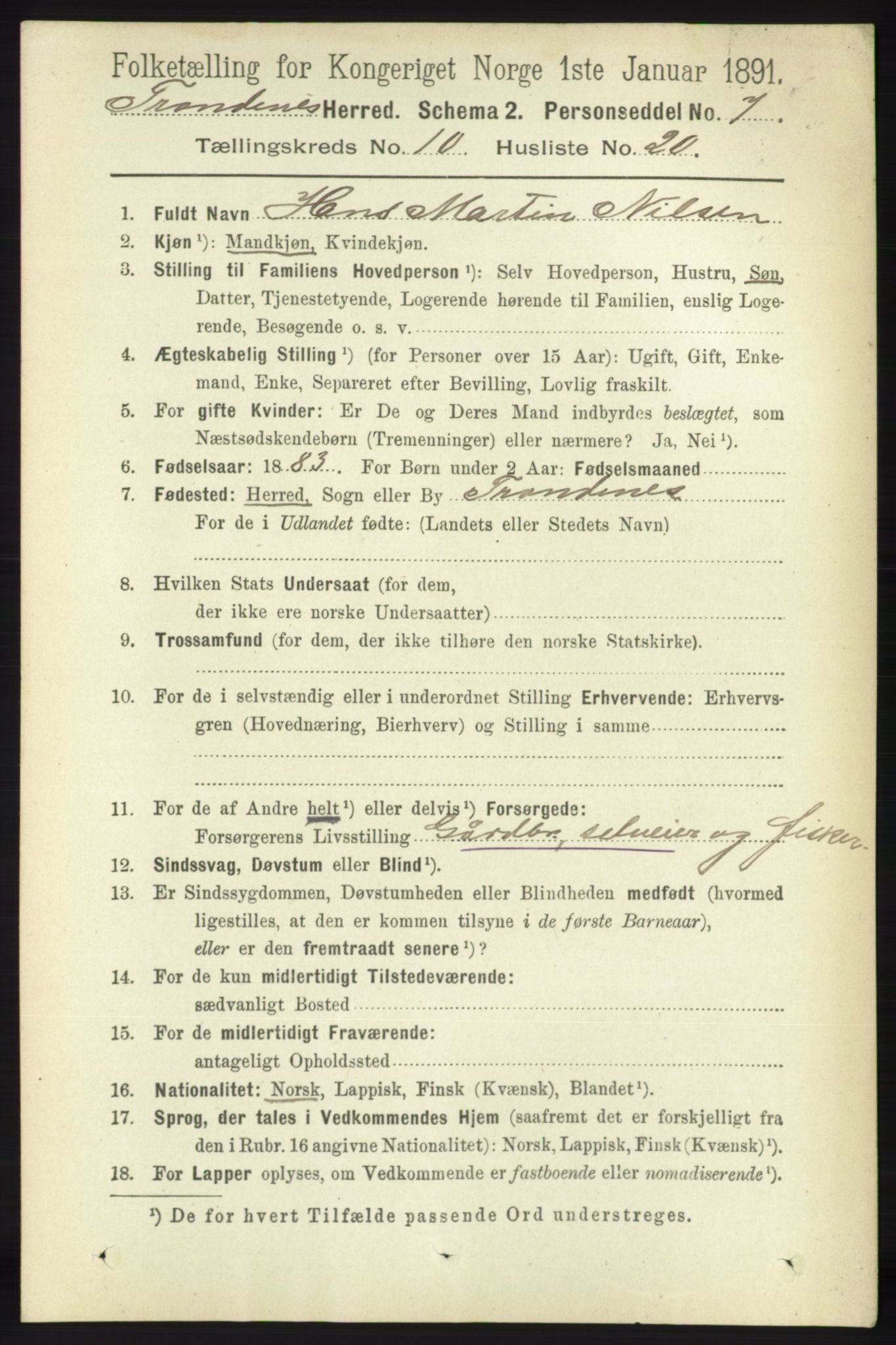 RA, 1891 census for 1914 Trondenes, 1891, p. 7635