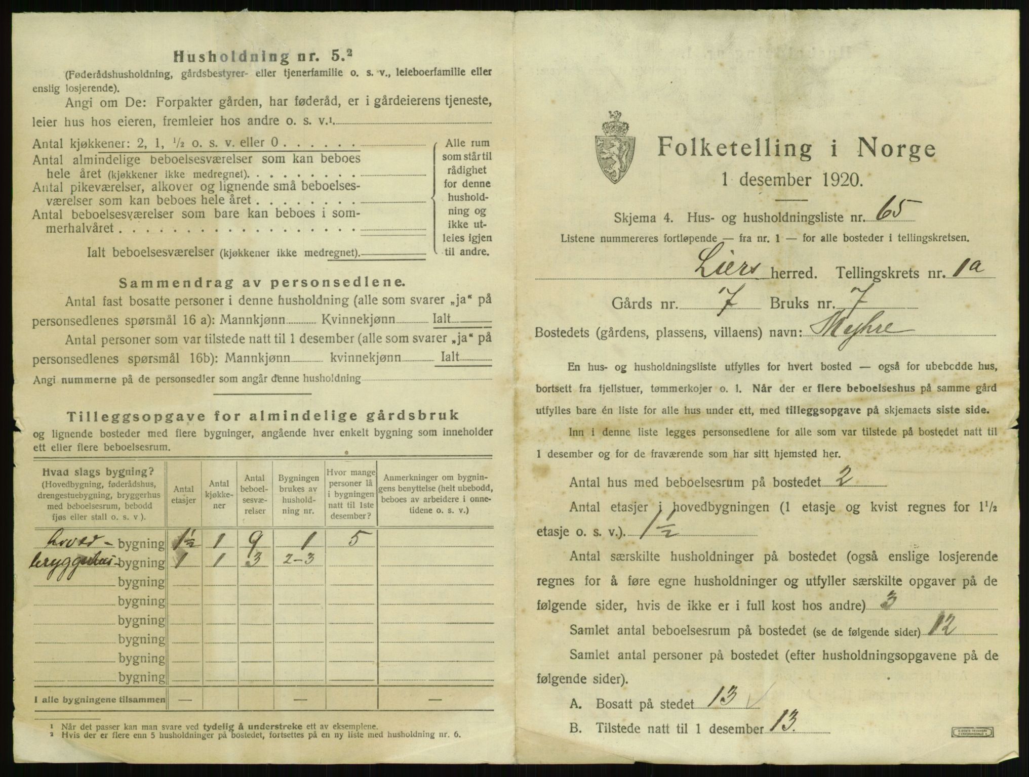 SAKO, 1920 census for Lier, 1920, p. 209