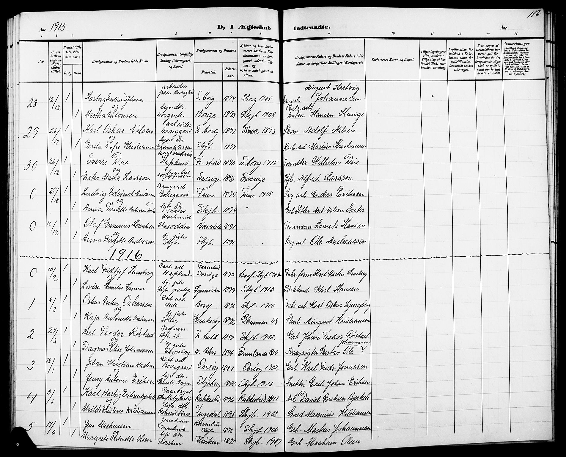 Skjeberg prestekontor Kirkebøker, AV/SAO-A-10923/G/Ga/L0002: Parish register (copy) no. I 2, 1901-1924, p. 156