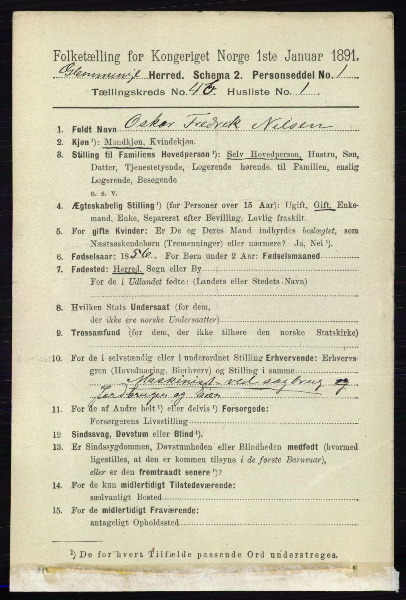 RA, 1891 census for 0132 Glemmen, 1891, p. 4834