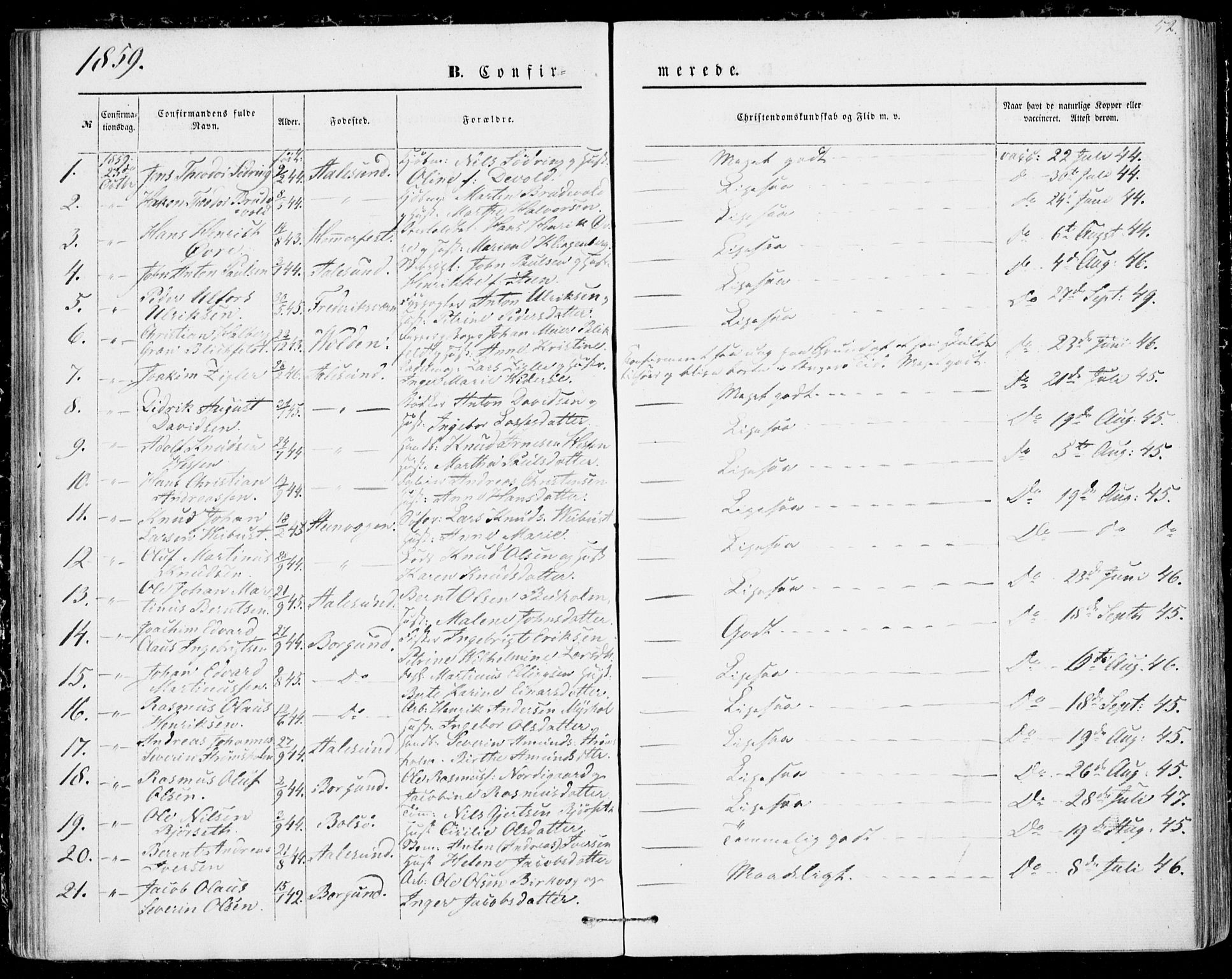 Ministerialprotokoller, klokkerbøker og fødselsregistre - Møre og Romsdal, AV/SAT-A-1454/529/L0451: Parish register (official) no. 529A01, 1855-1863, p. 52