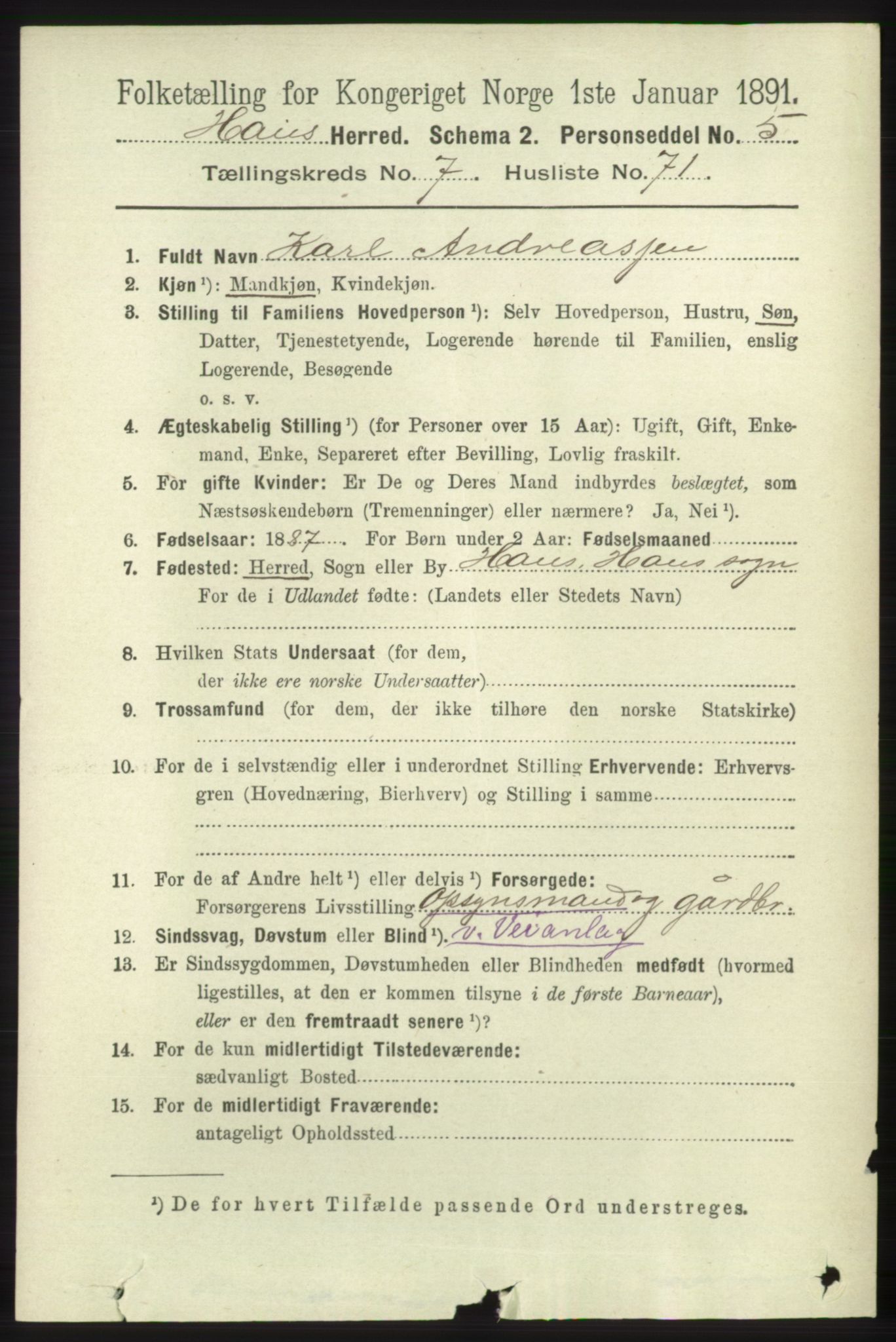 RA, 1891 census for 1250 Haus, 1891, p. 3101