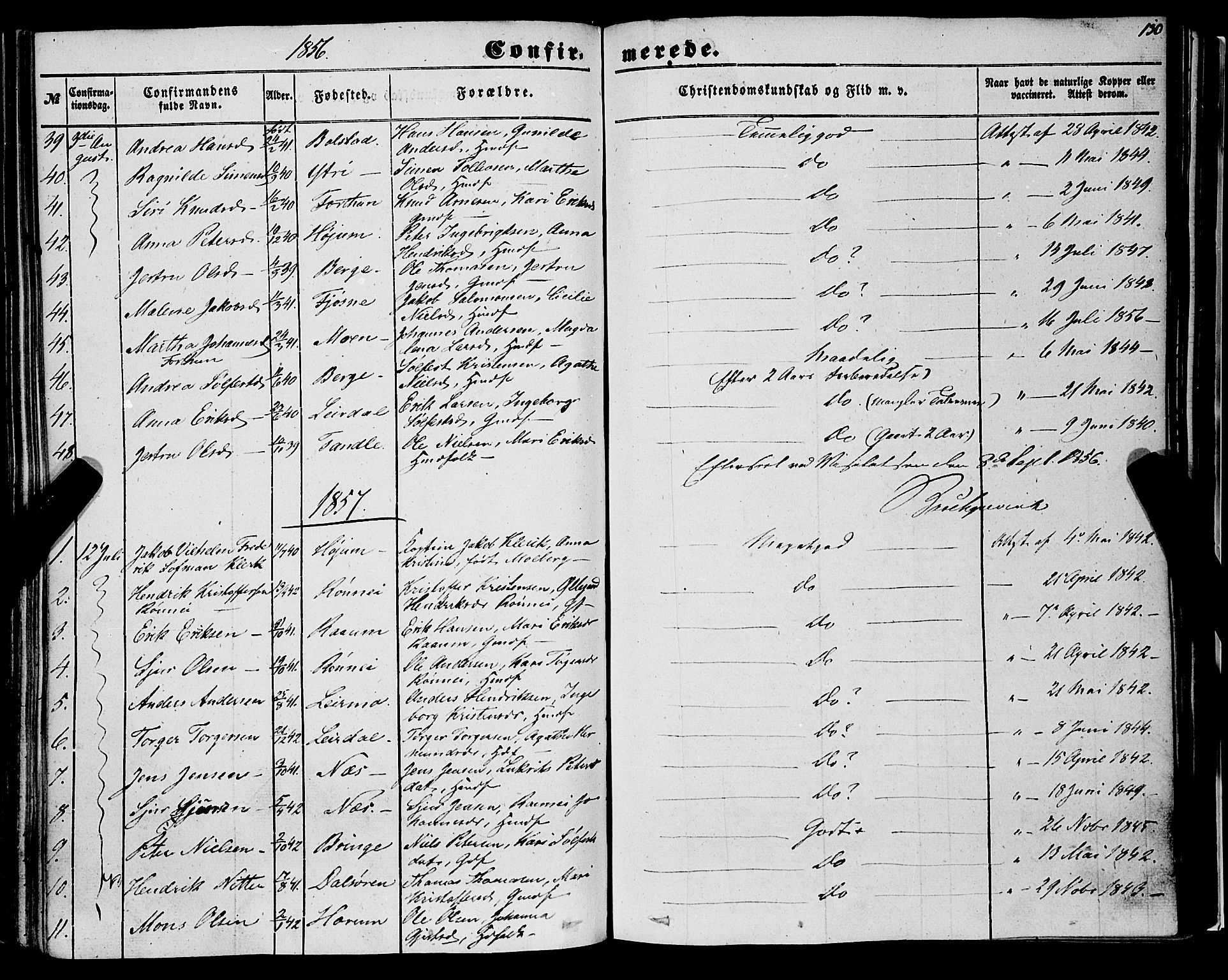 Luster sokneprestembete, SAB/A-81101/H/Haa/Haaa/L0007: Parish register (official) no. A 7, 1849-1859, p. 130