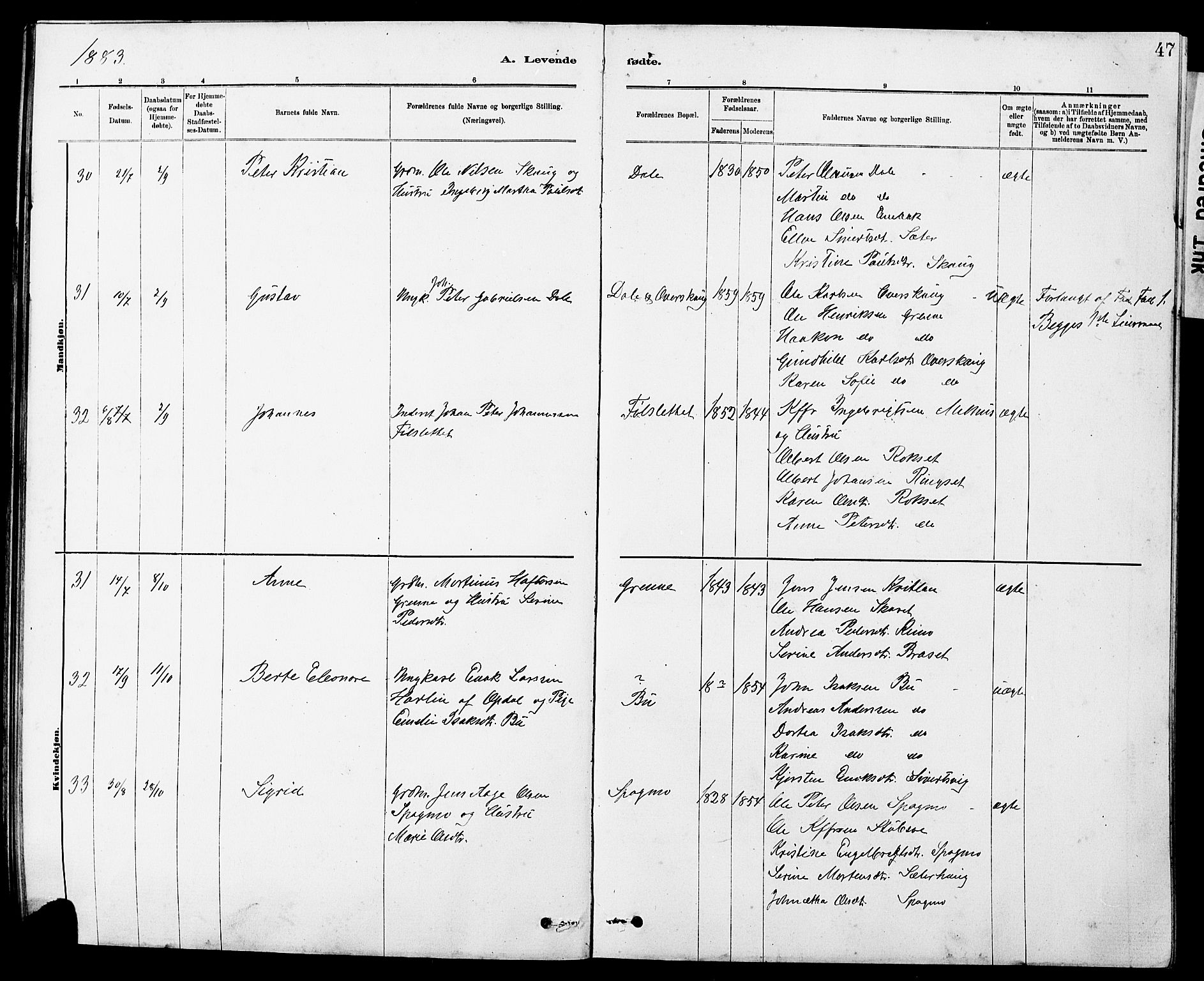 Ministerialprotokoller, klokkerbøker og fødselsregistre - Sør-Trøndelag, AV/SAT-A-1456/647/L0636: Parish register (copy) no. 647C01, 1881-1884, p. 47