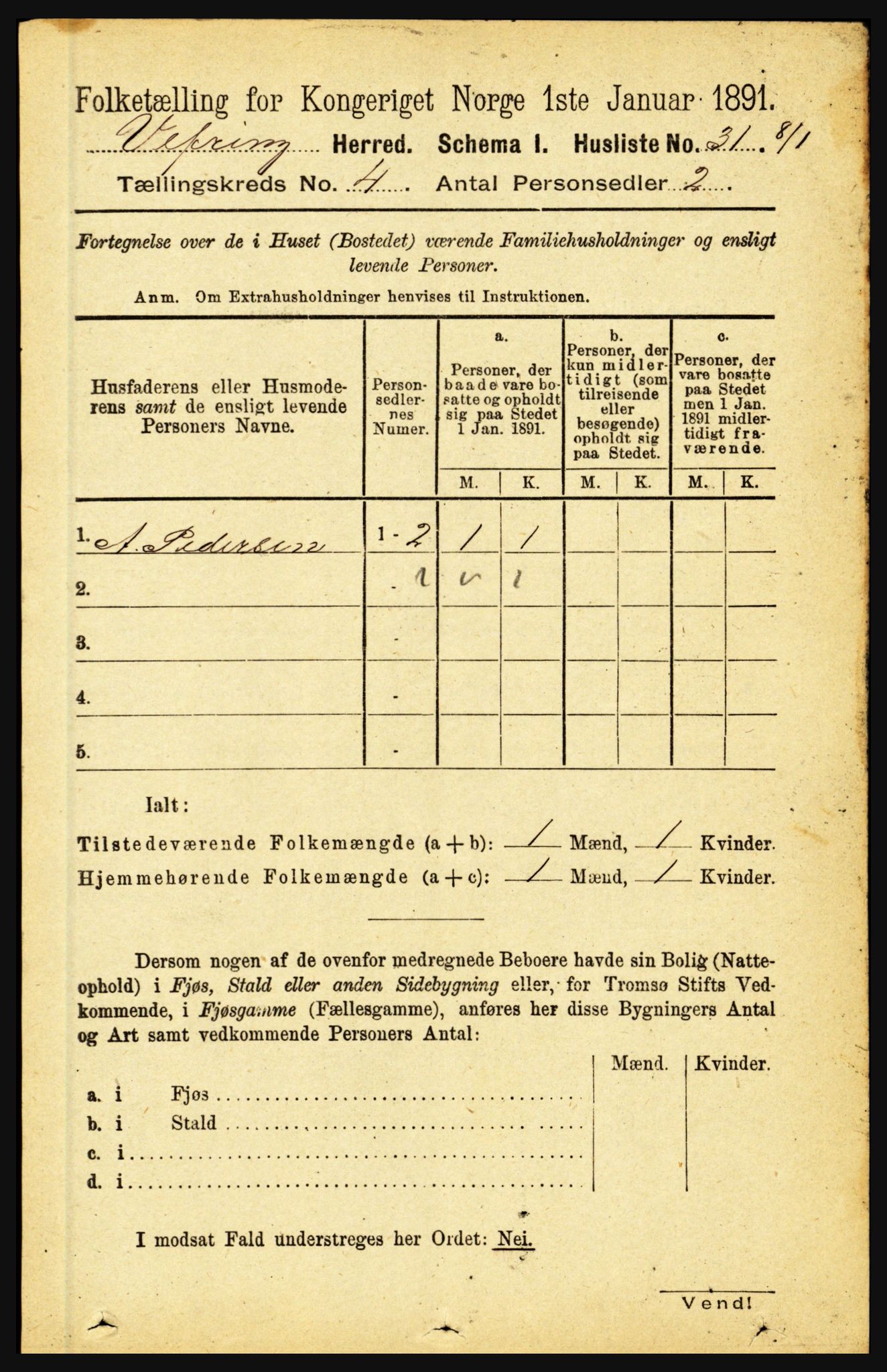 RA, 1891 census for 1434 Vevring, 1891, p. 1179