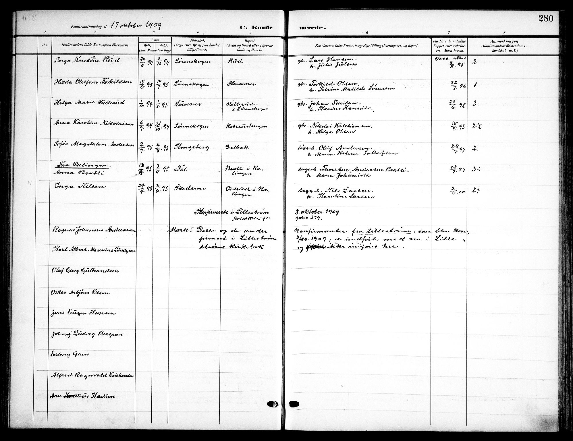 Skedsmo prestekontor Kirkebøker, AV/SAO-A-10033a/F/Fa/L0015: Parish register (official) no. I 15, 1902-1917, p. 280