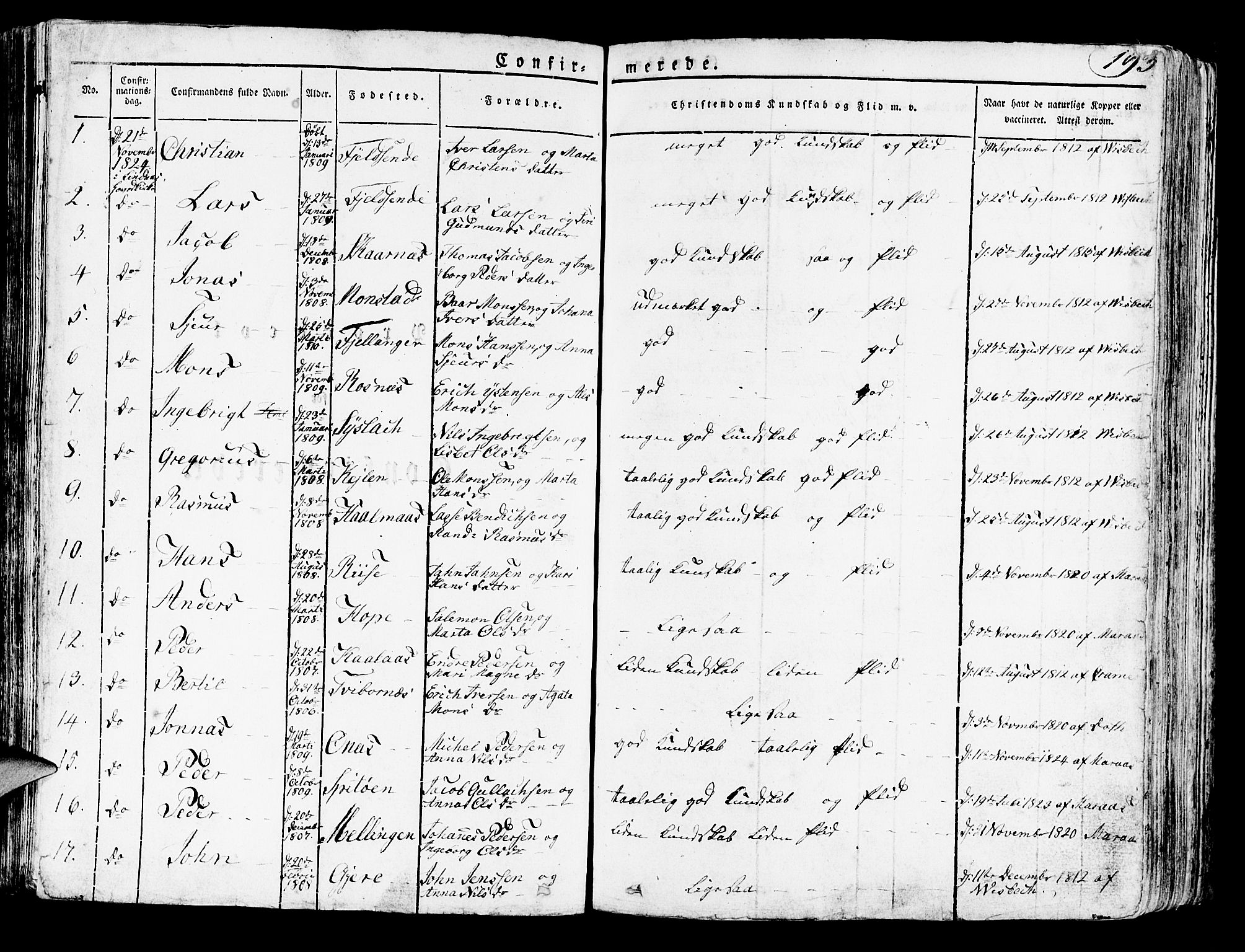 Lindås Sokneprestembete, SAB/A-76701/H/Haa: Parish register (official) no. A 8, 1823-1836, p. 193