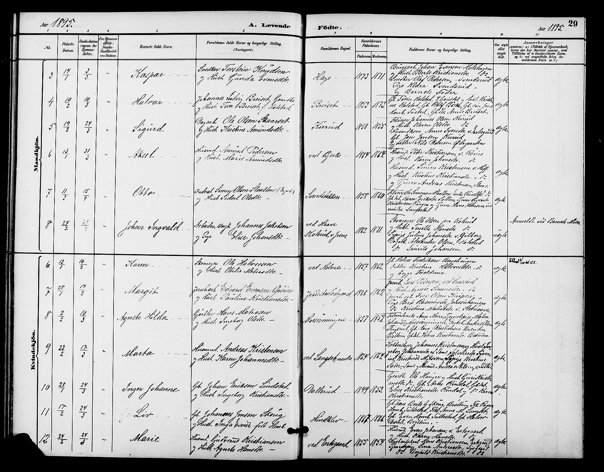 Fåberg prestekontor, SAH/PREST-086/H/Ha/Hab/L0009: Parish register (copy) no. 9, 1891-1902, p. 29