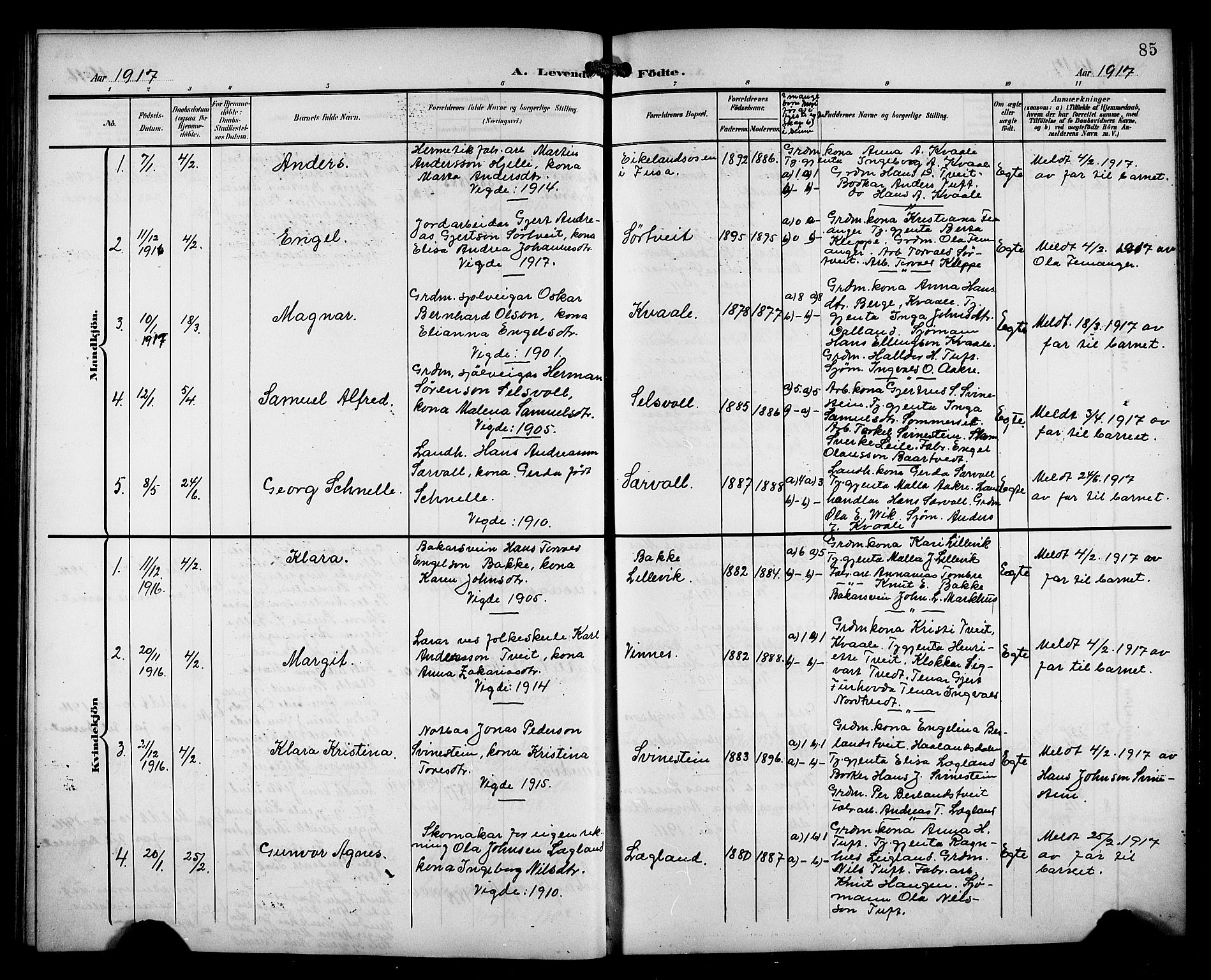 Fusa sokneprestembete, AV/SAB-A-75401/H/Hab: Parish register (copy) no. C 3, 1903-1920, p. 85