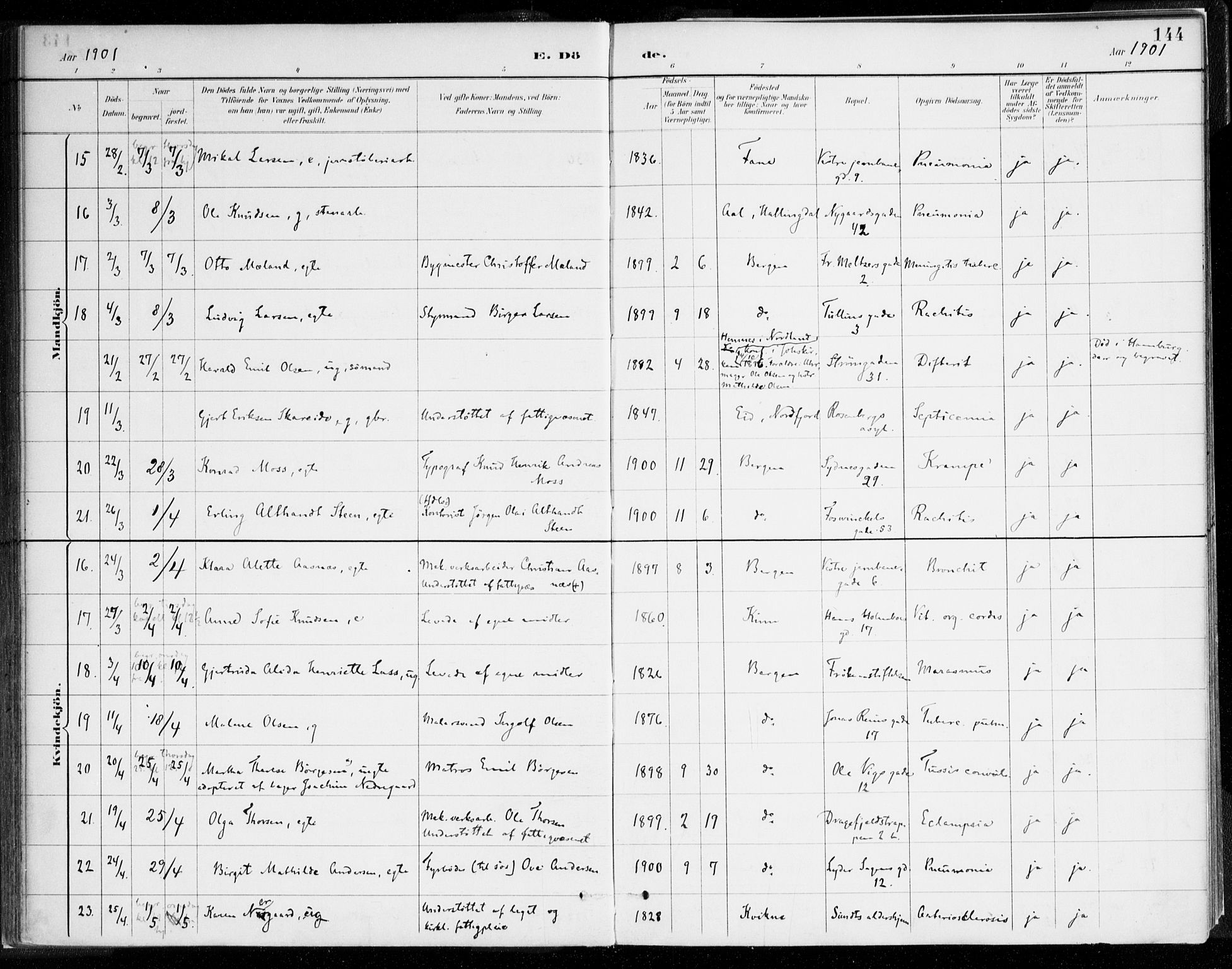 Johanneskirken sokneprestembete, SAB/A-76001/H/Haa/L0019: Parish register (official) no. E 1, 1885-1915, p. 144