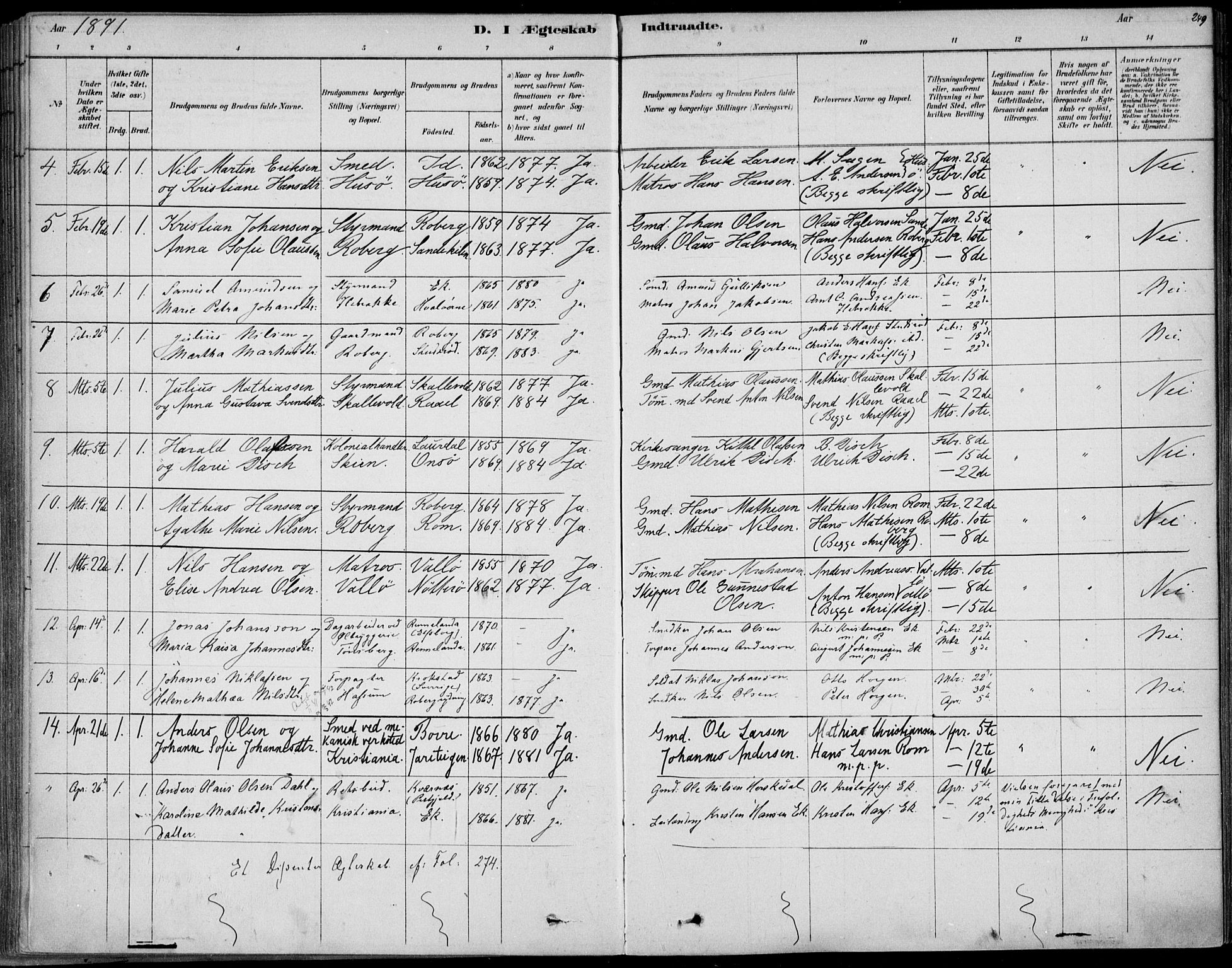 Sem kirkebøker, AV/SAKO-A-5/F/Fb/L0004: Parish register (official) no. II 4, 1878-1891, p. 249