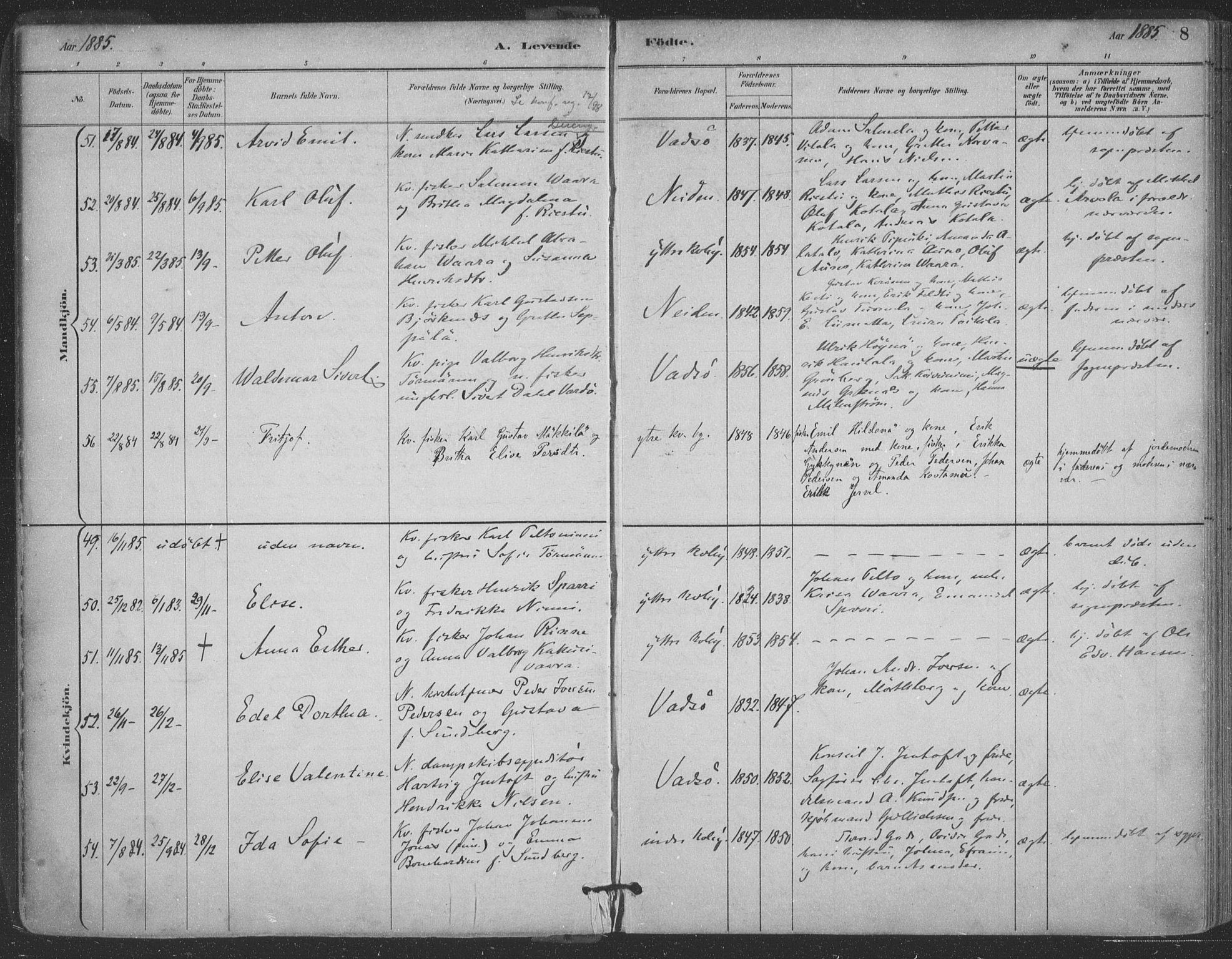 Vadsø sokneprestkontor, SATØ/S-1325/H/Ha/L0006kirke: Parish register (official) no. 6, 1885-1895, p. 8