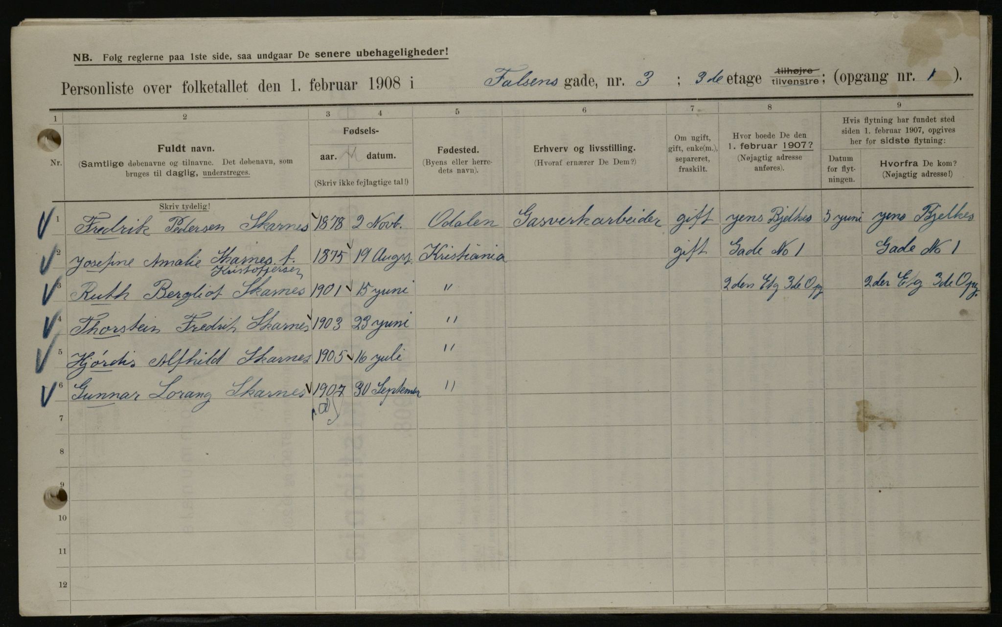 OBA, Municipal Census 1908 for Kristiania, 1908, p. 21168