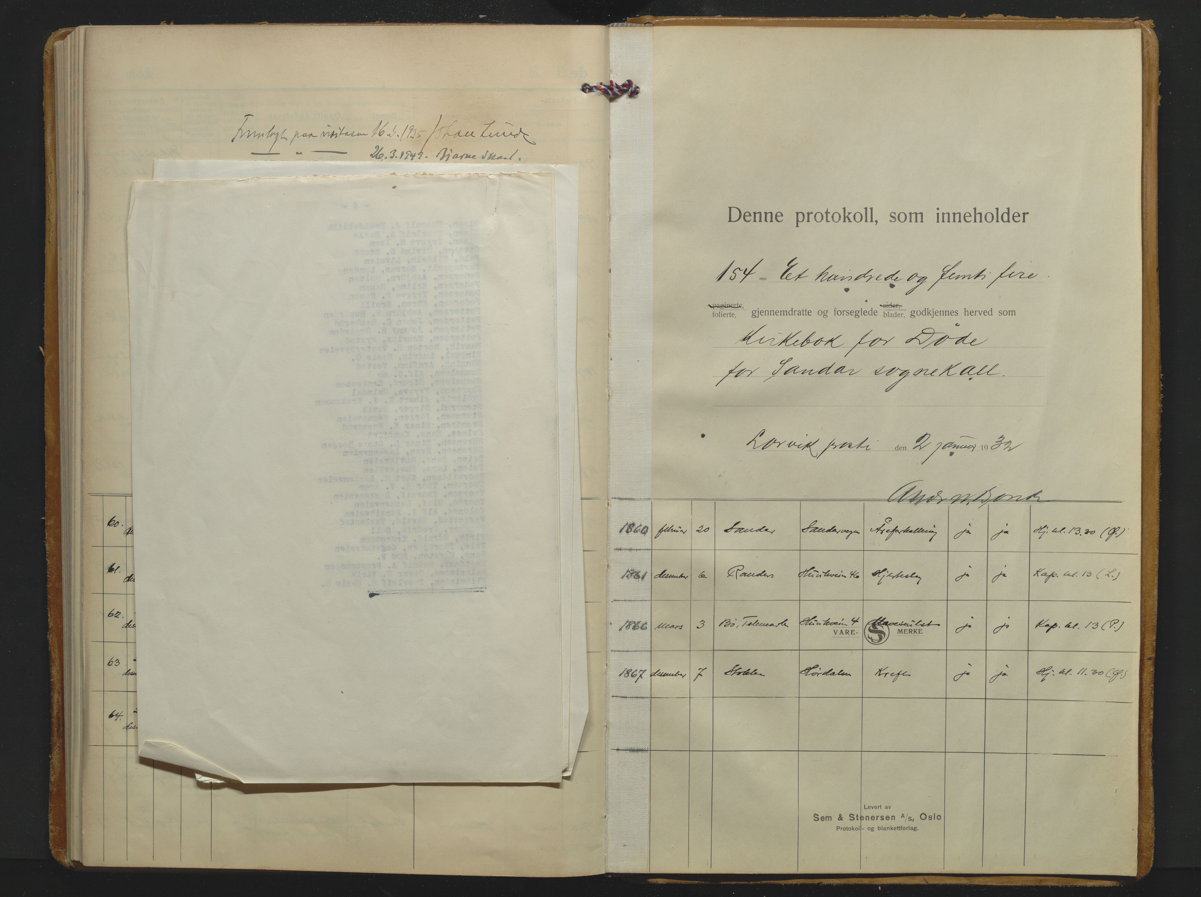 Sandar kirkebøker, SAKO/A-243/F/Fa/L0026: Parish register (official) no. 26, 1932-1944