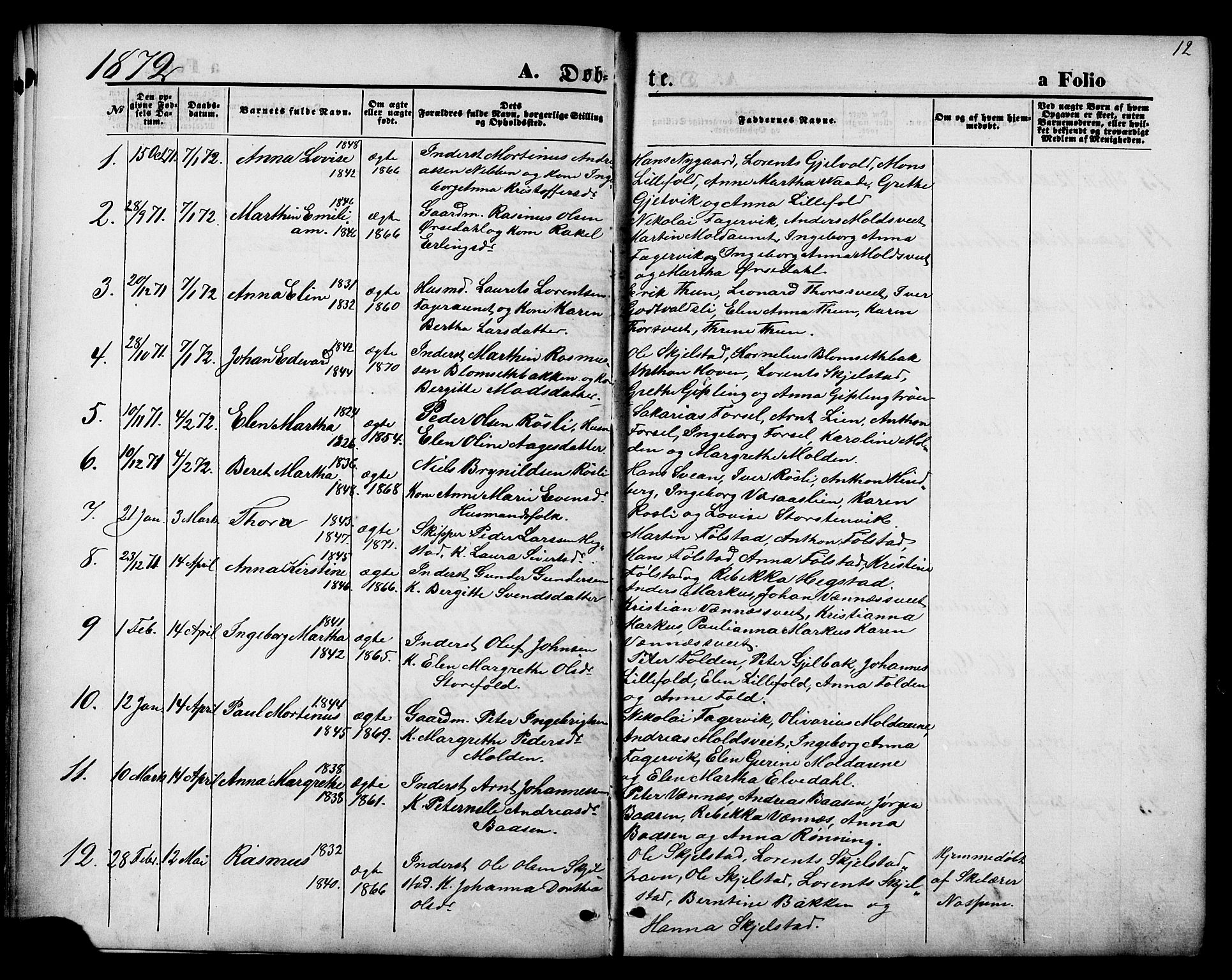 Ministerialprotokoller, klokkerbøker og fødselsregistre - Nord-Trøndelag, AV/SAT-A-1458/744/L0419: Parish register (official) no. 744A03, 1867-1881, p. 12