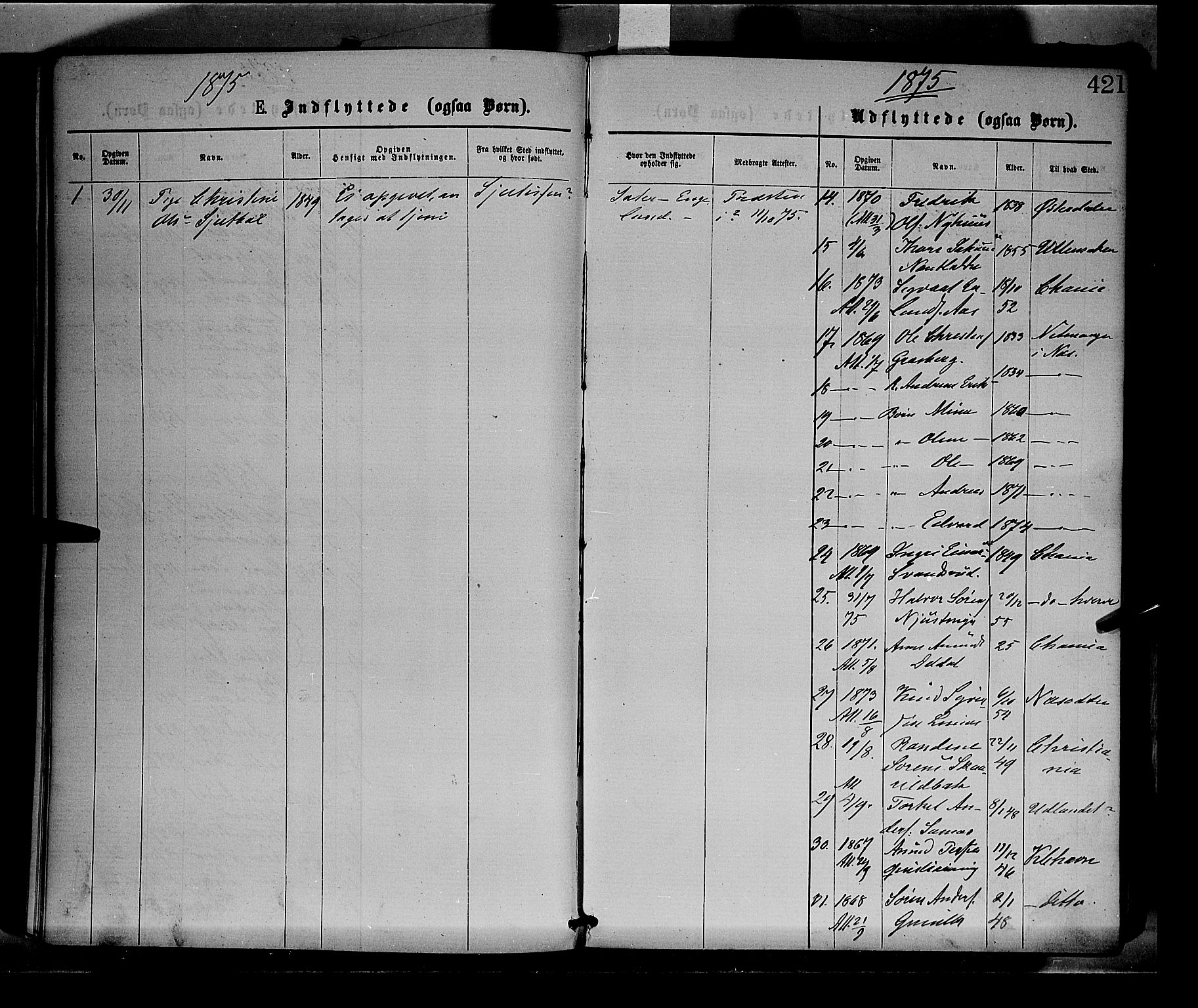 Sør-Odal prestekontor, SAH/PREST-030/H/Ha/Haa/L0004: Parish register (official) no. 4, 1870-1875, p. 421