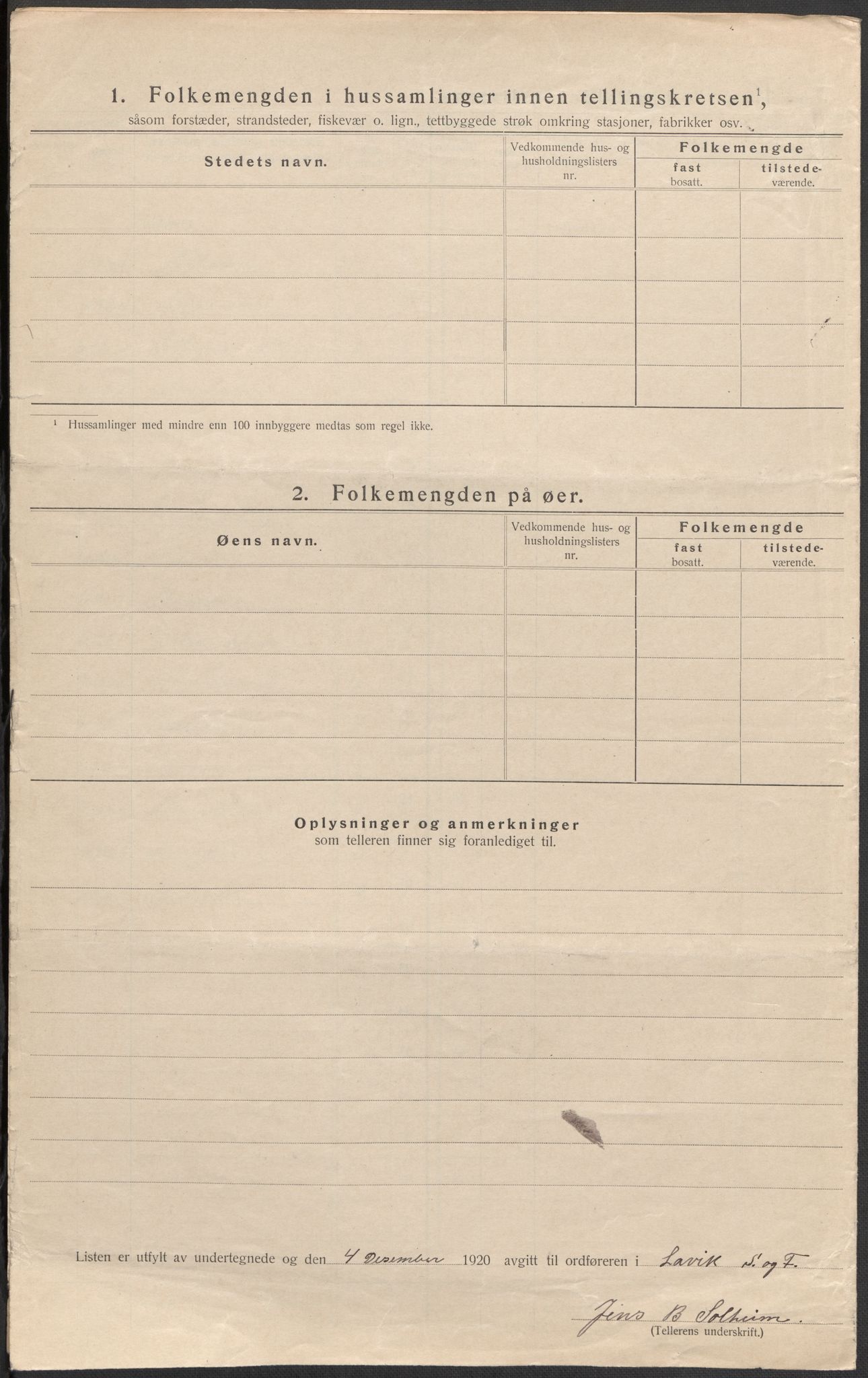 SAB, 1920 census for Lavik, 1920, p. 34