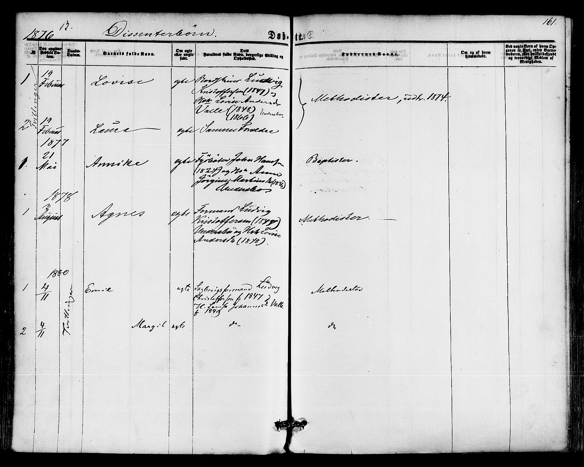 Hedrum kirkebøker, SAKO/A-344/F/Fa/L0008: Parish register (official) no. I 8, 1869-1880, p. 161