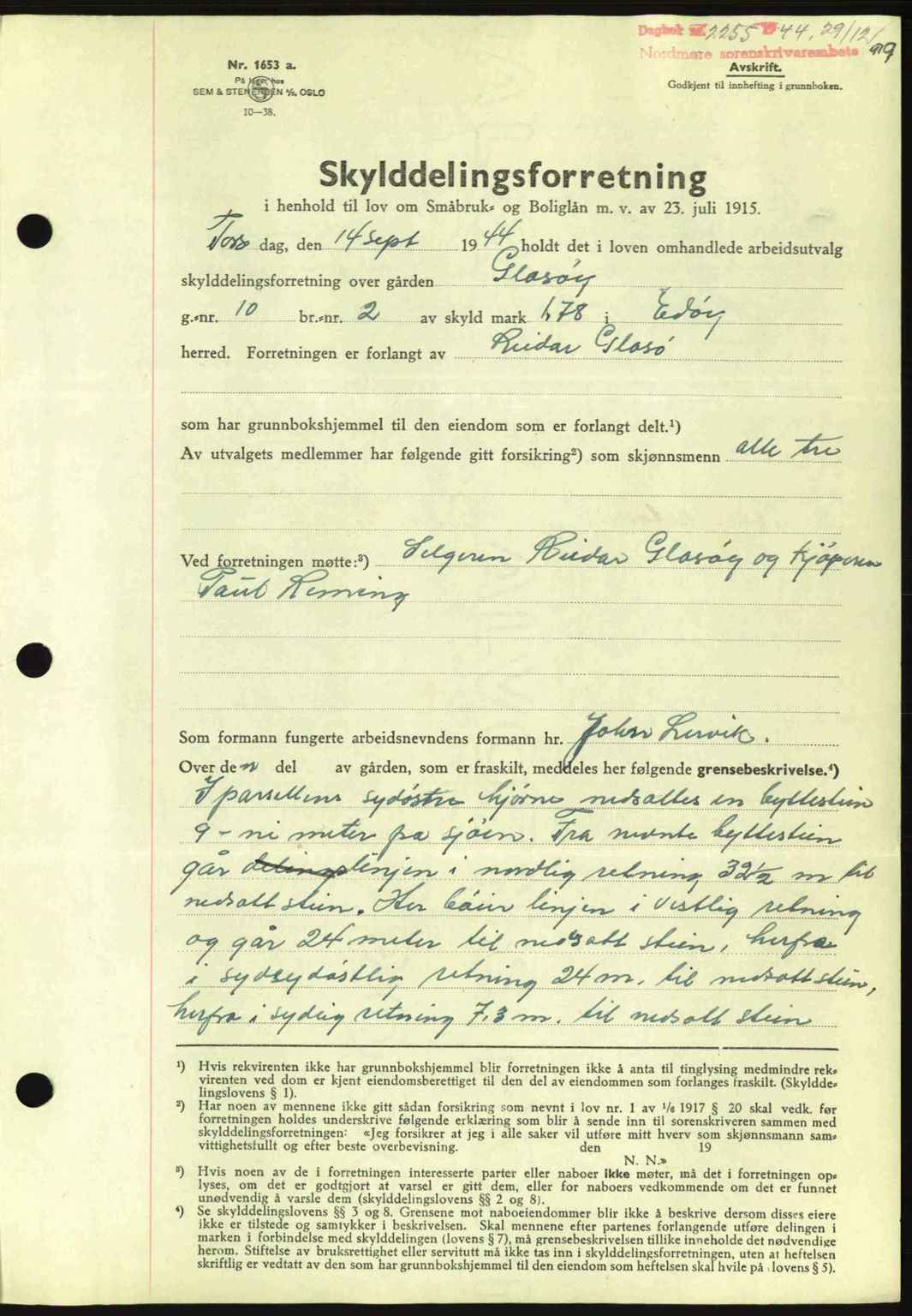 Nordmøre sorenskriveri, AV/SAT-A-4132/1/2/2Ca: Mortgage book no. A98, 1944-1944, Diary no: : 2255/1944