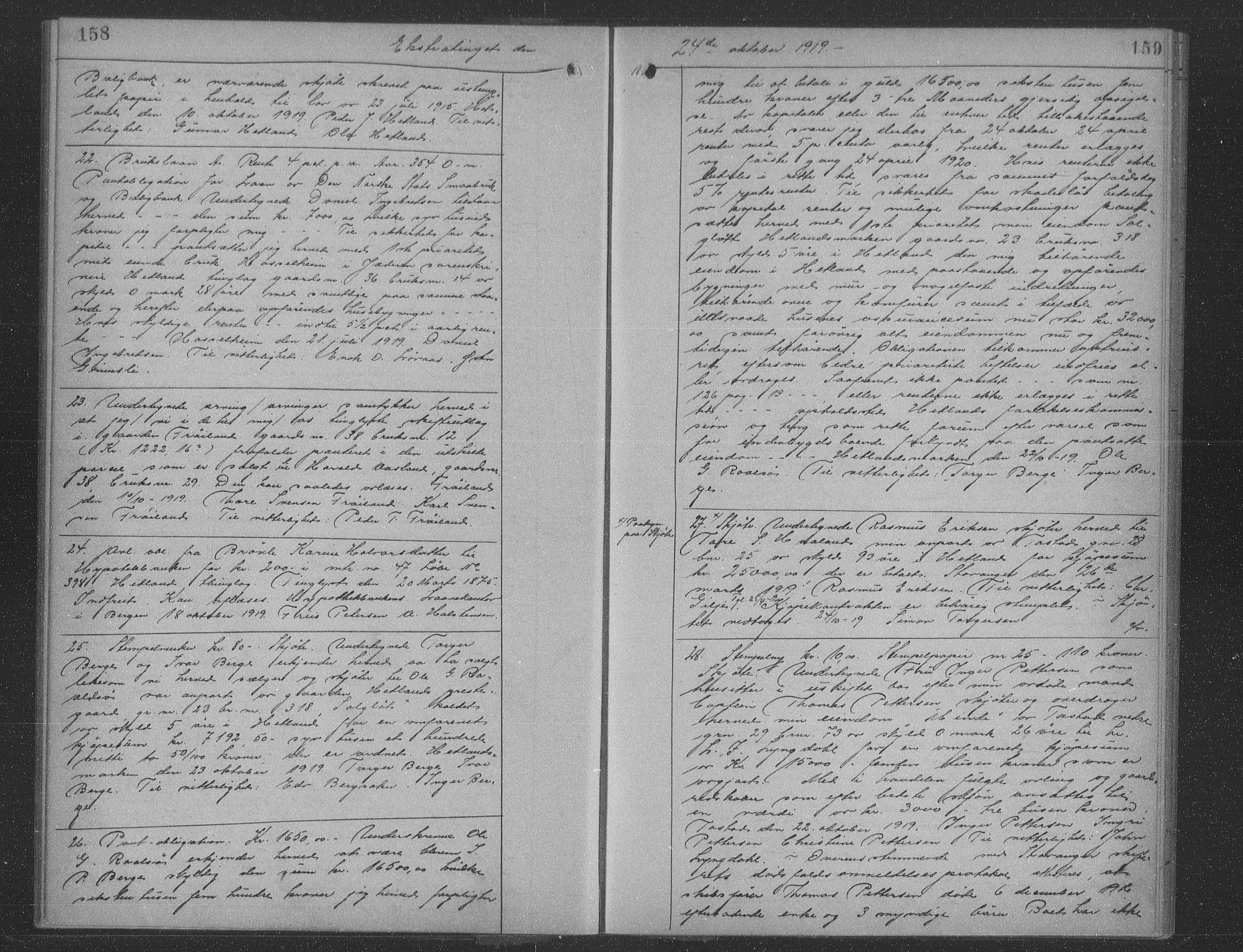 Jæren sorenskriveri, SAST/A-100310/01/4/41/41BF/L0035: Mortgage book no. 33a, 1919-1920, p. 158-159