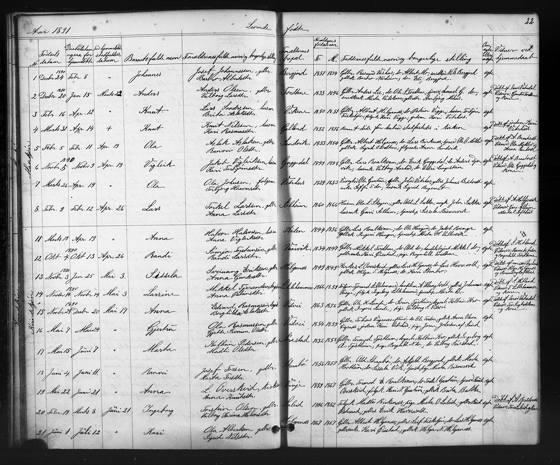 Suldal sokneprestkontor, AV/SAST-A-101845/01/V/L0005: Parish register (copy) no. B 5, 1885-1916, p. 22