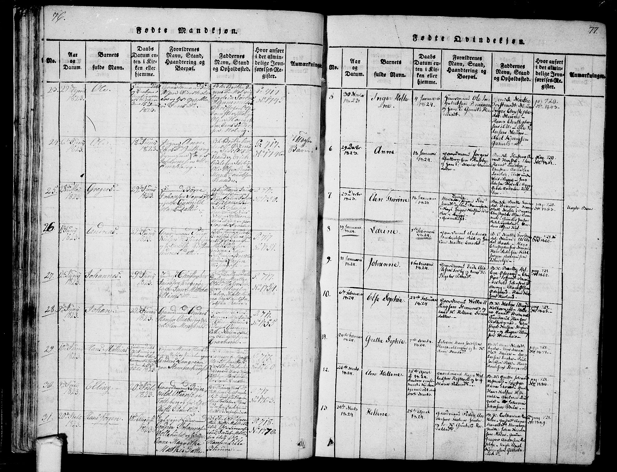 Råde prestekontor kirkebøker, AV/SAO-A-2009/F/Fa/L0004: Parish register (official) no. 4, 1814-1830, p. 76-77