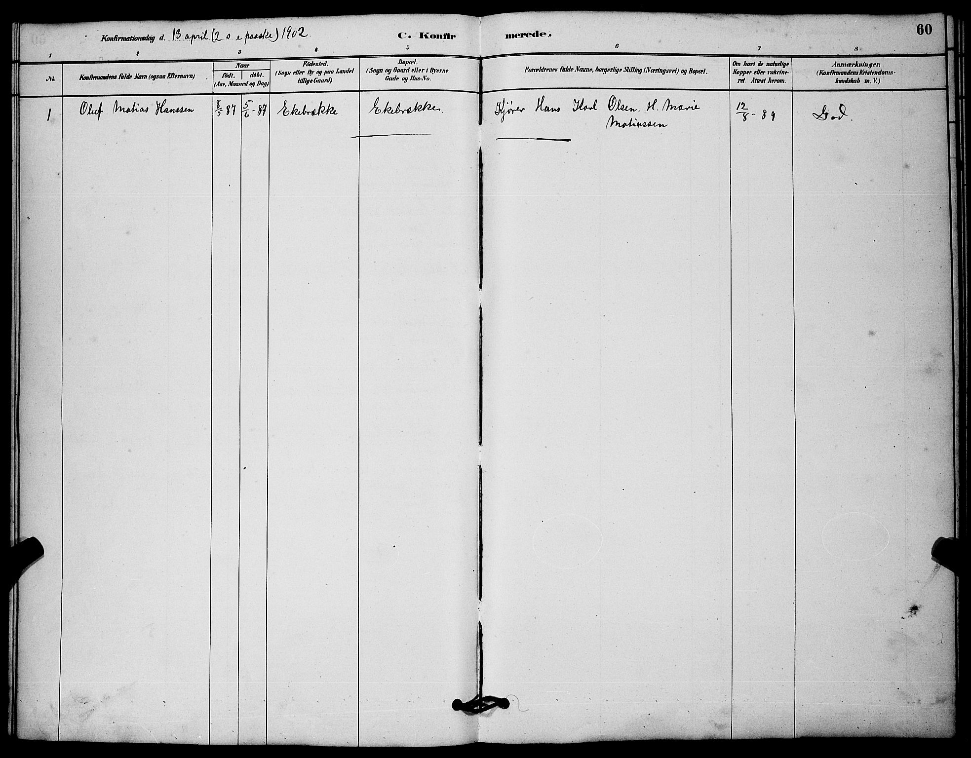 Solum kirkebøker, SAKO/A-306/G/Gc/L0001: Parish register (copy) no. III 1, 1880-1902, p. 60