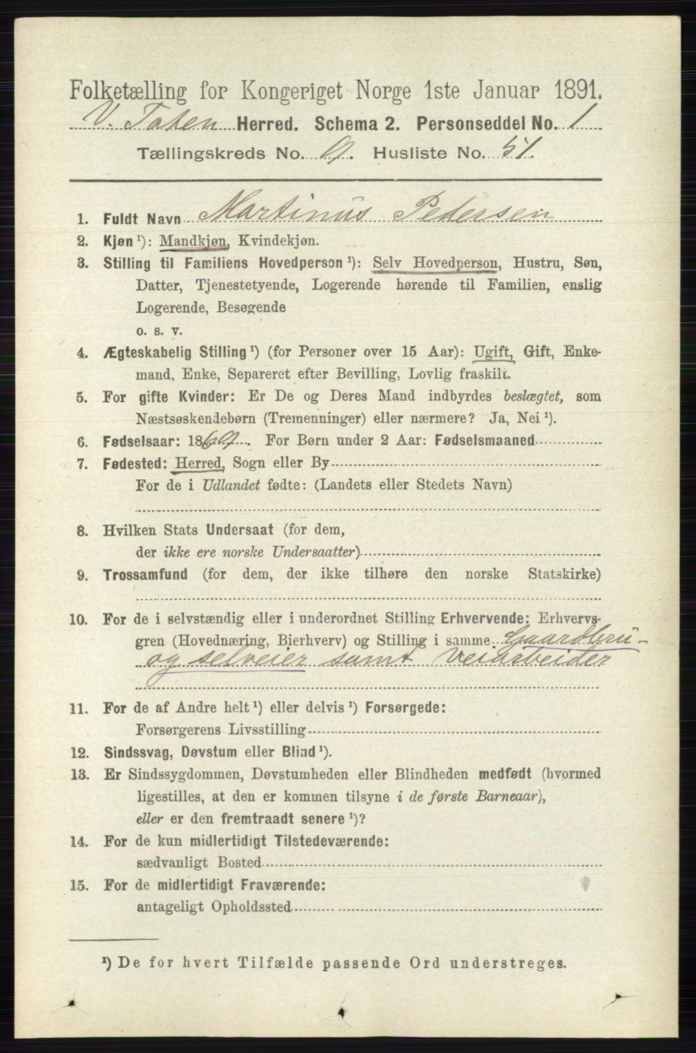 RA, 1891 census for 0529 Vestre Toten, 1891, p. 5880