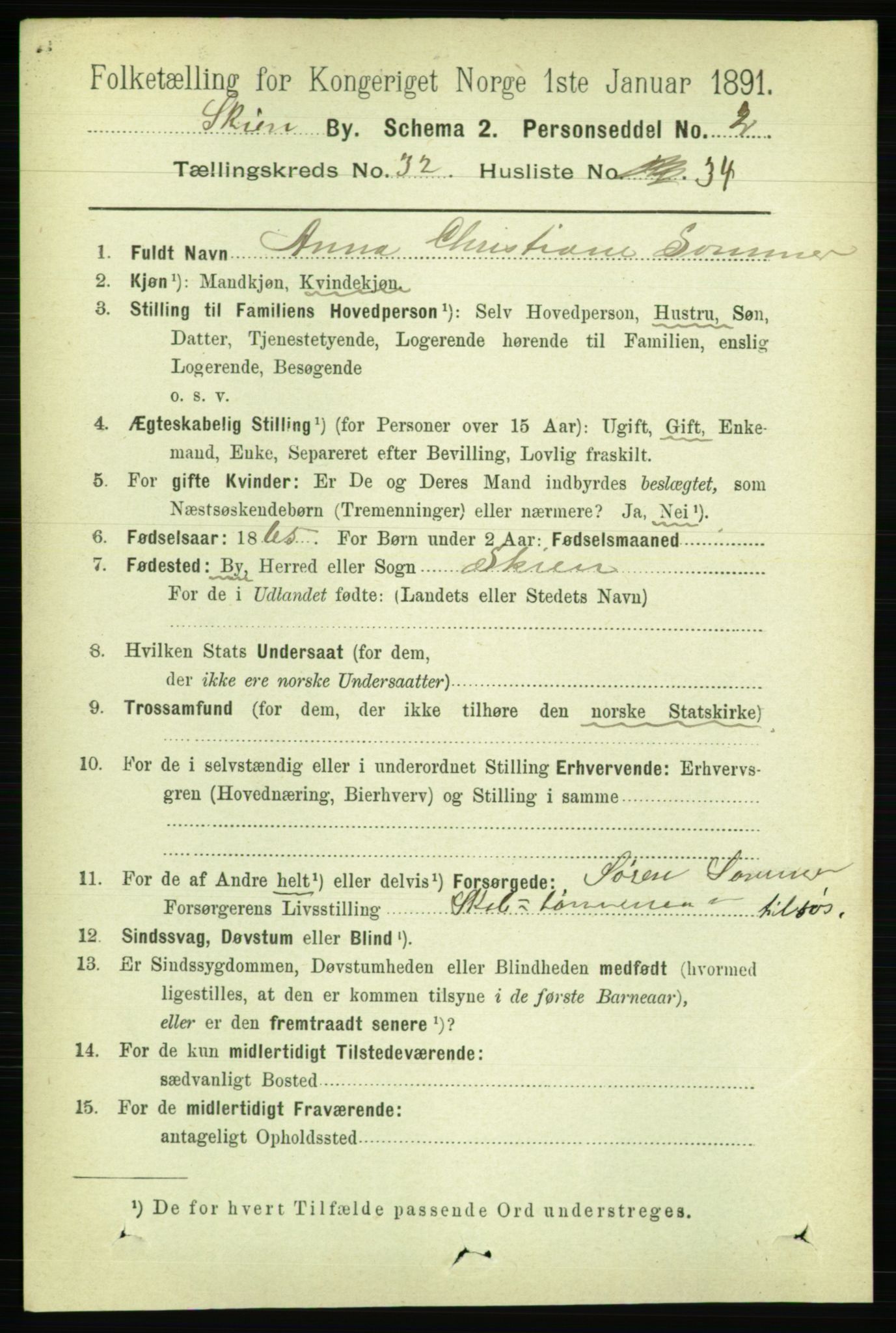 RA, 1891 census for 0806 Skien, 1891, p. 7487