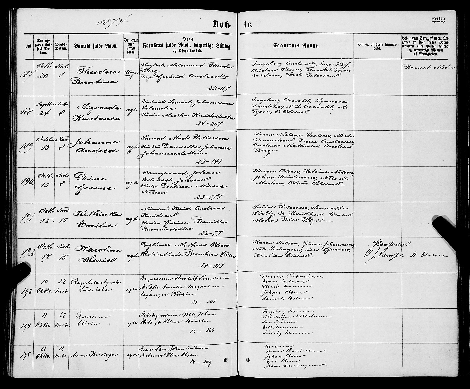 Korskirken sokneprestembete, AV/SAB-A-76101/H/Haa/L0020: Parish register (official) no. B 6, 1871-1878, p. 222